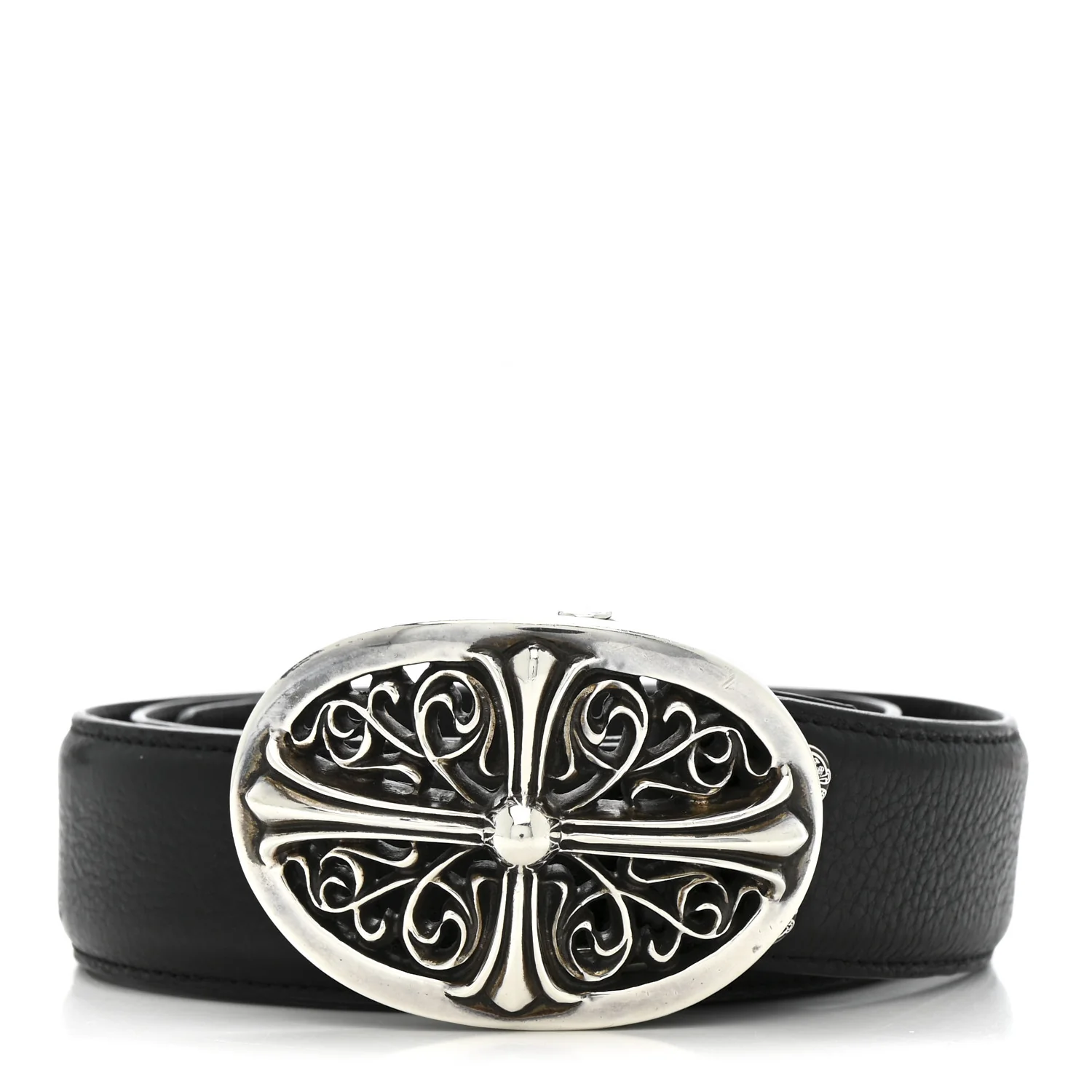 Calfskin Sterling Silver Cross Oval Belt 85 34 Black