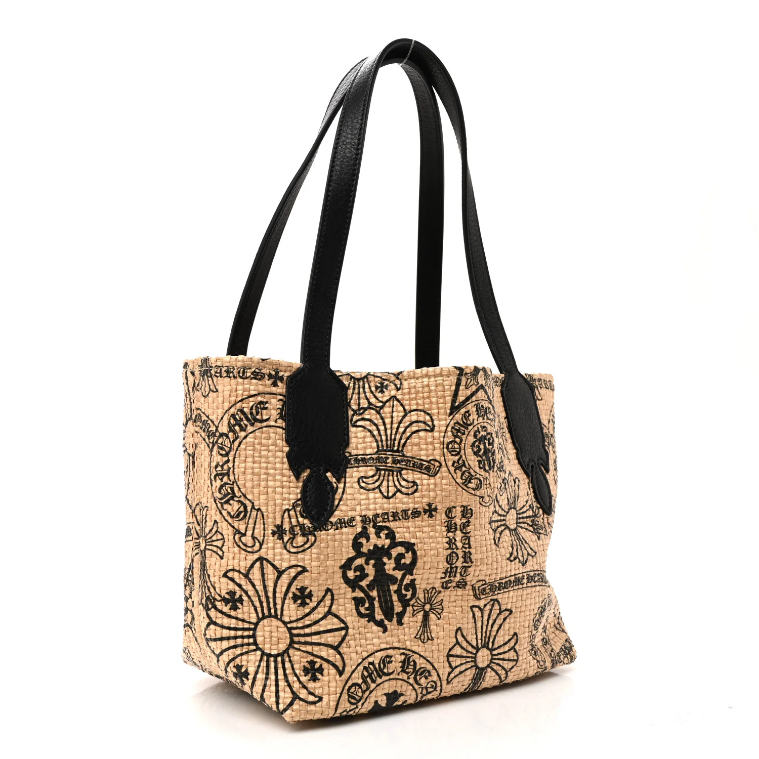 Grained Calfskin Raffia Small Cross Tote Natural Black - Image 3