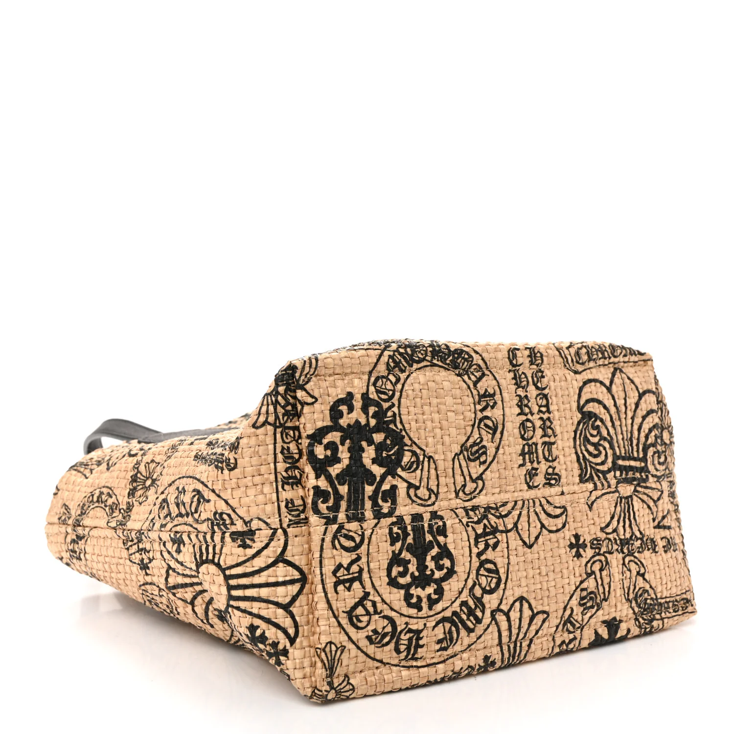 Grained Calfskin Raffia Small Cross Tote Natural Black - Image 4