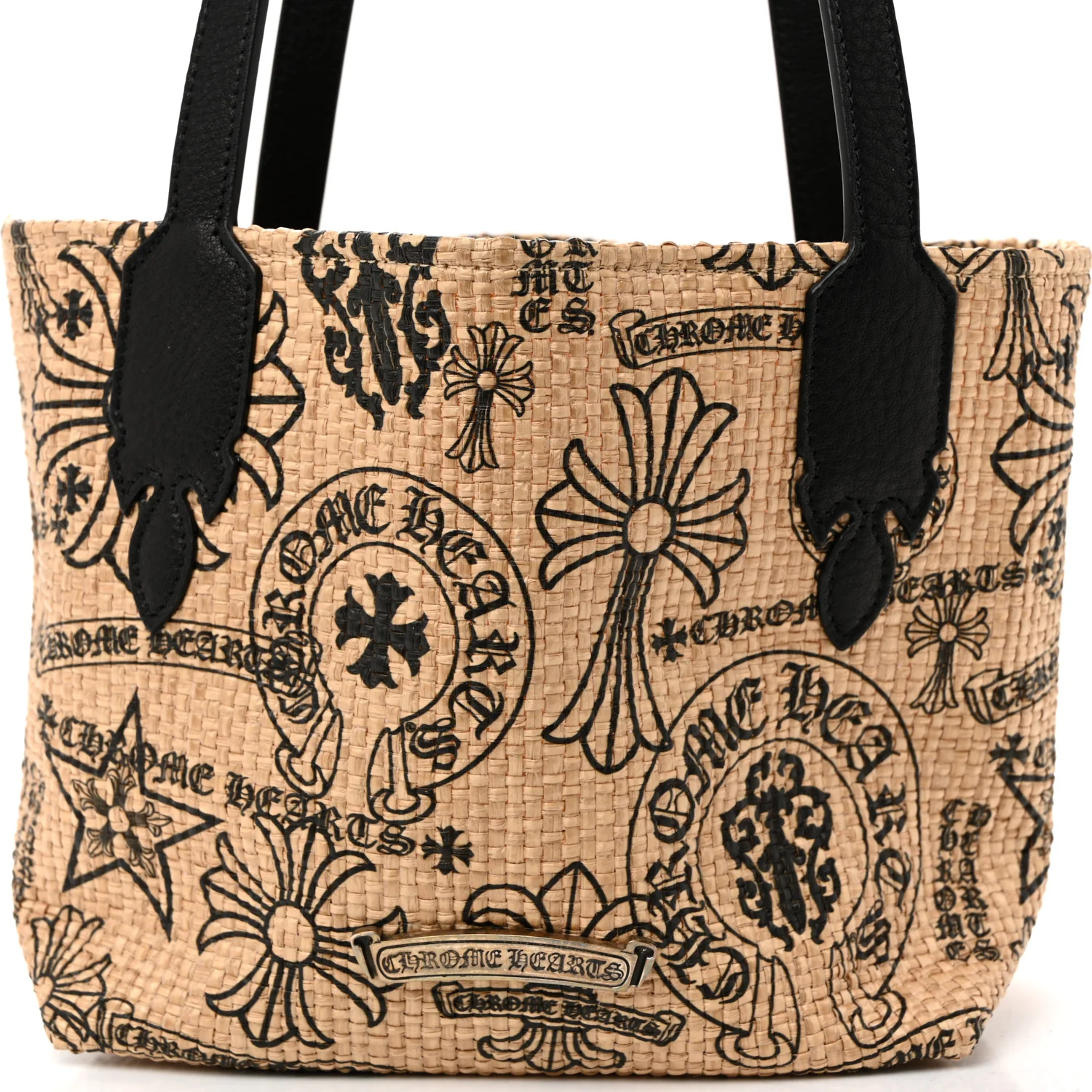 Grained Calfskin Raffia Small Cross Tote Natural Black - Image 7