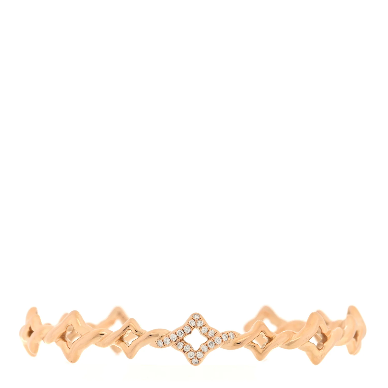 18K Rose Gold Diamond Venetian Quatrefoil Single Row Cuff Bracelet