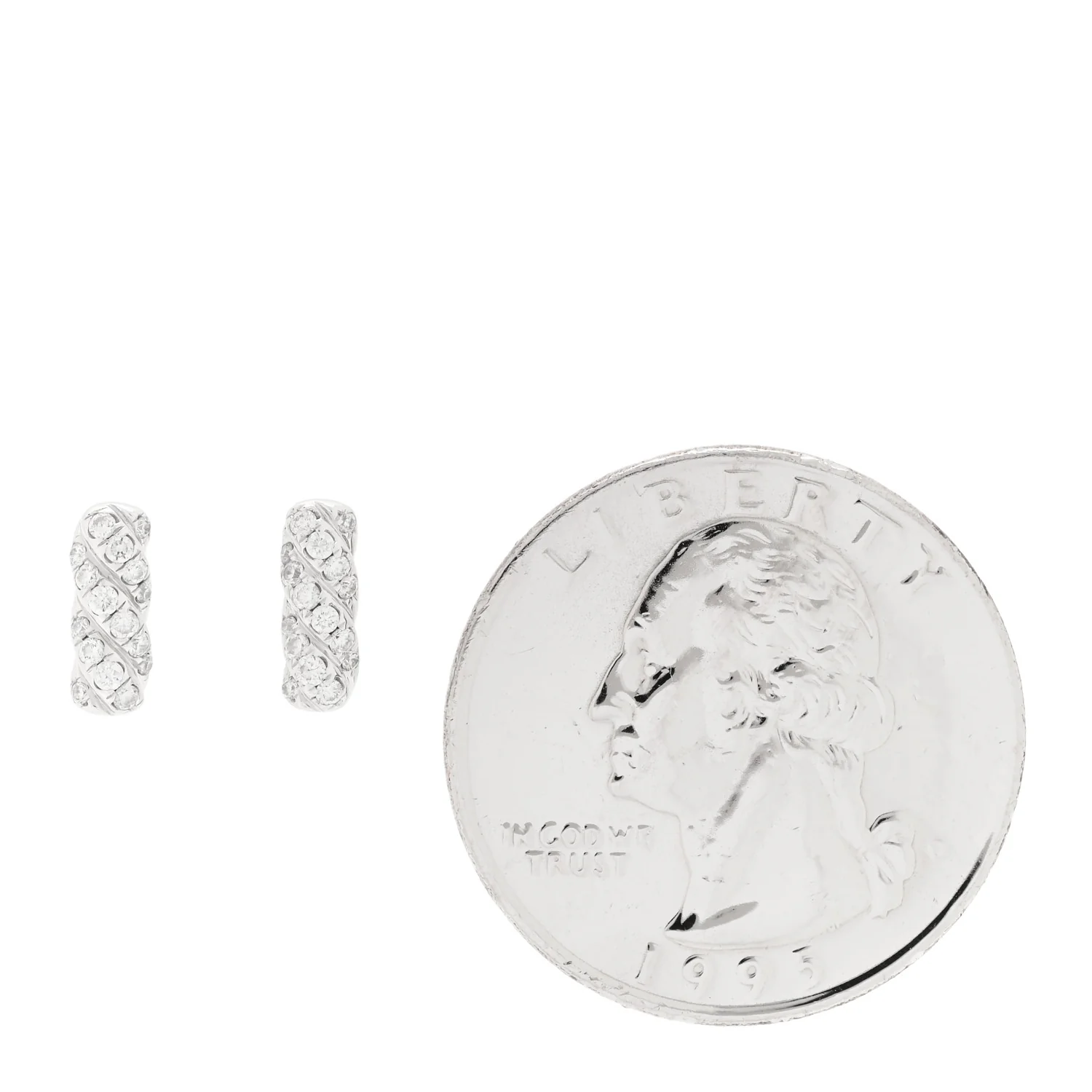 18K White Gold Diamond Cable Collectibles Bar Stud Earrings - Image 2