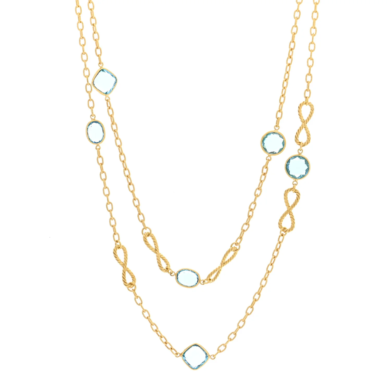 18K Yellow Gold Blue Topaz Infinity Station Necklace