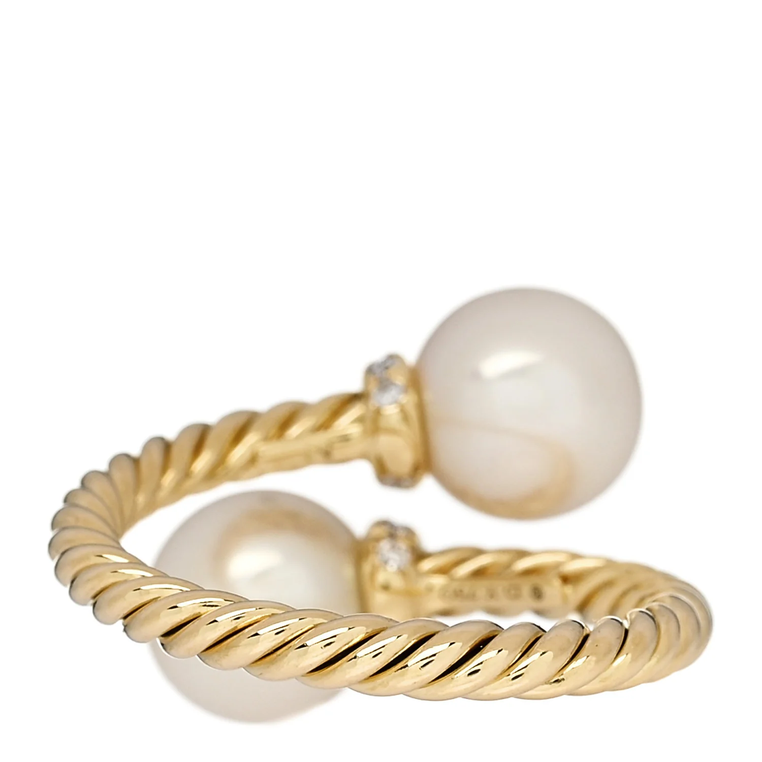 18K Yellow Gold Cultured Pearl Diamond 7.5mm Solari Bypass Ring 50 5.5 - Image 3