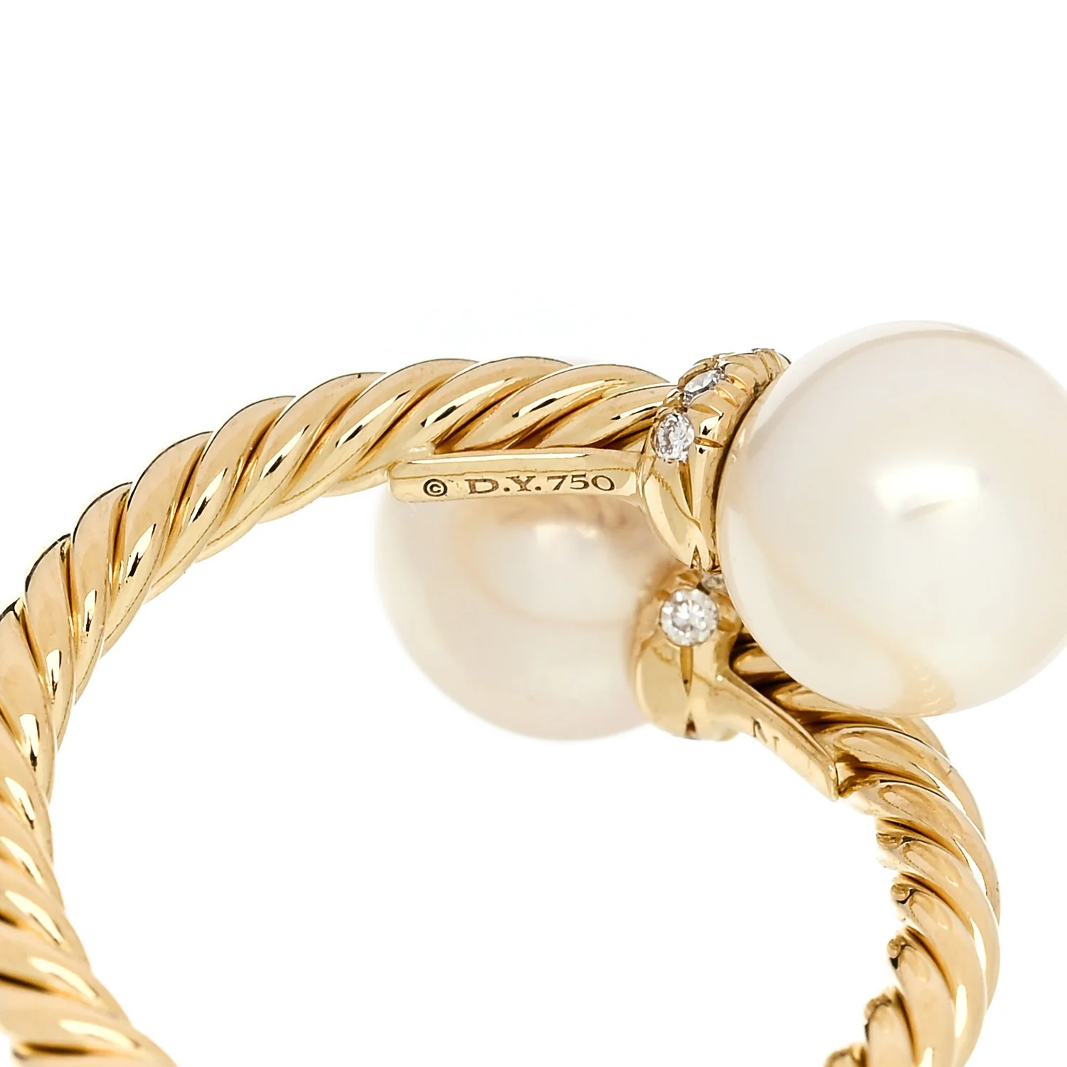 18K Yellow Gold Cultured Pearl Diamond 7.5mm Solari Bypass Ring 50 5.5 - Image 5