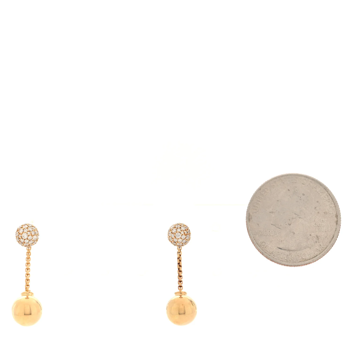 18K Yellow Gold Diamond Ball Drop Earrings - Image 2