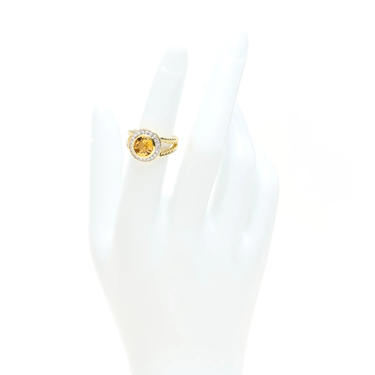 18K Yellow Gold Diamond Citrine 8mm Petite Cerise Ring 49 5 - Image 2