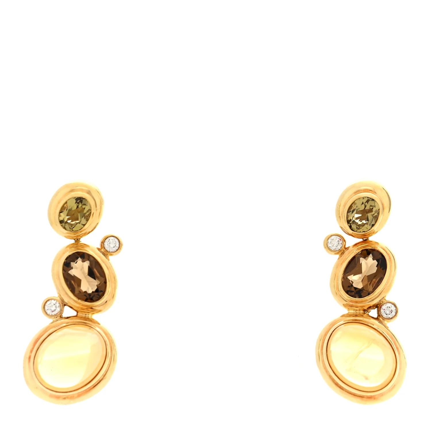 18K Yellow Gold Diamond Citrine Smoky Quartz Prasiolite Mosaic Drop Earrings