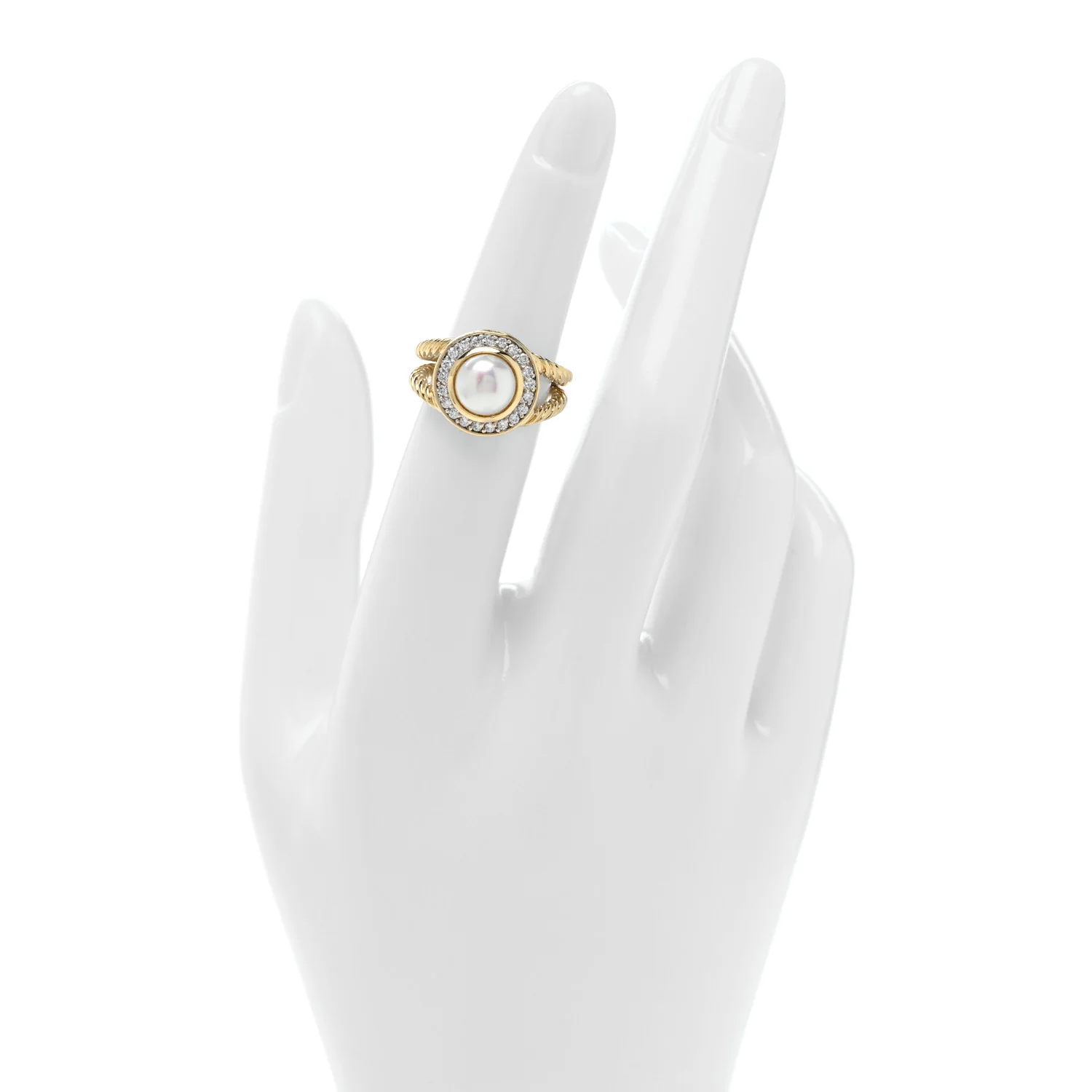 18K Yellow Gold Diamond Cultured Pearl Ring 49 5 - Image 2