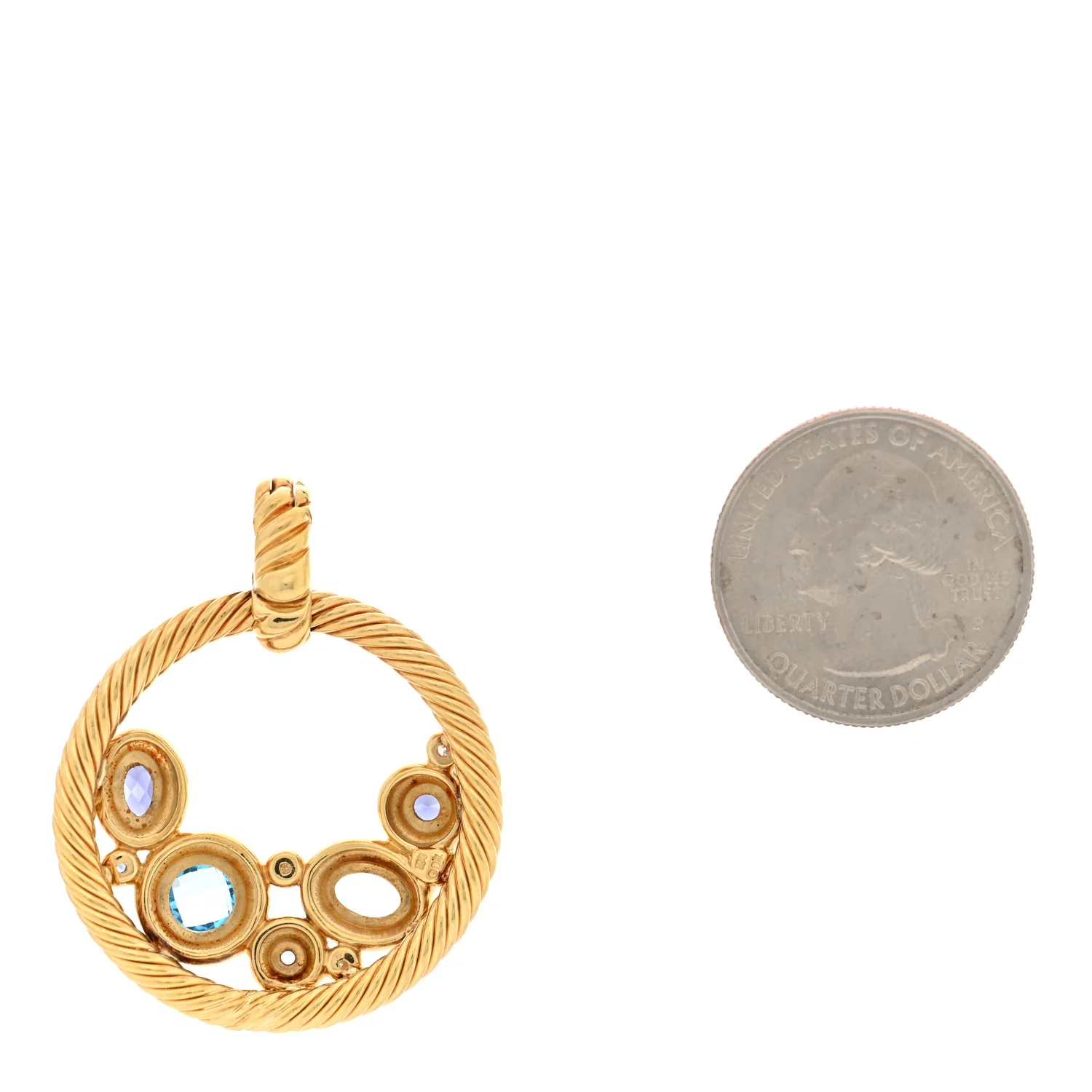 18K Yellow Gold Diamond Multi Gemstone Mosaic Enhancer Pendant - Image 2