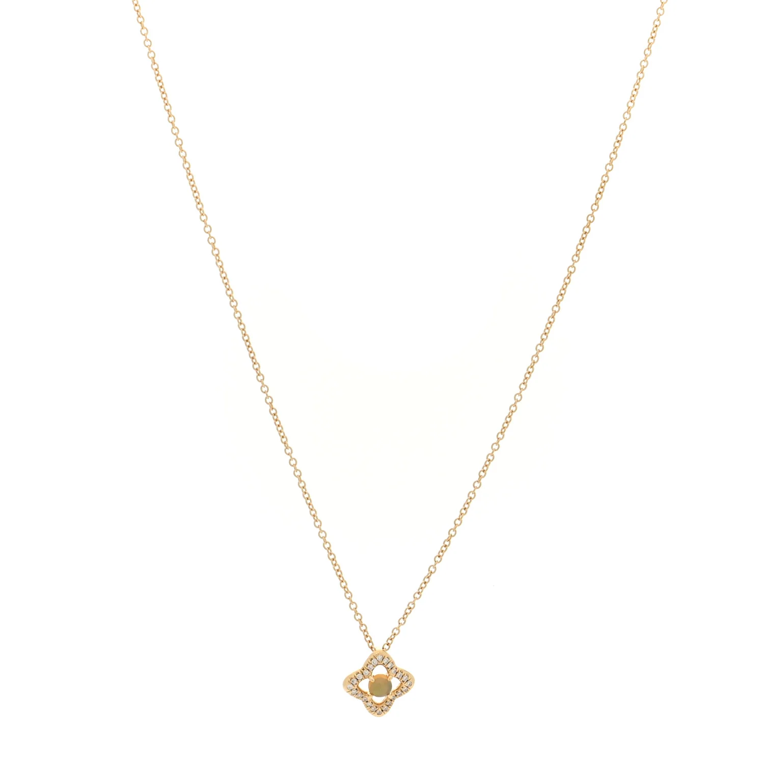 18K Yellow Gold Diamond Opal Venetian Quatrefoil Pendant Necklace