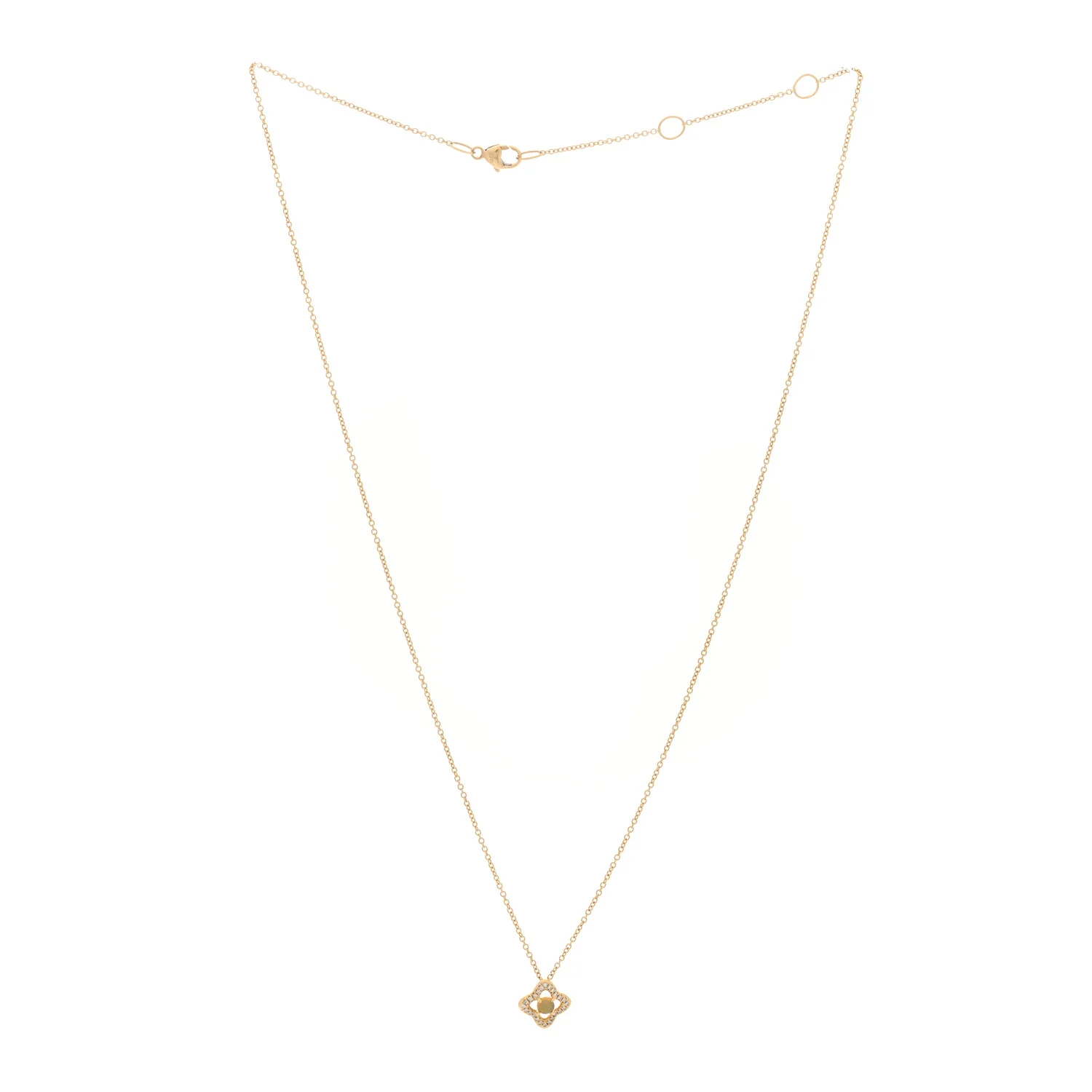 18K Yellow Gold Diamond Opal Venetian Quatrefoil Pendant Necklace - Image 3