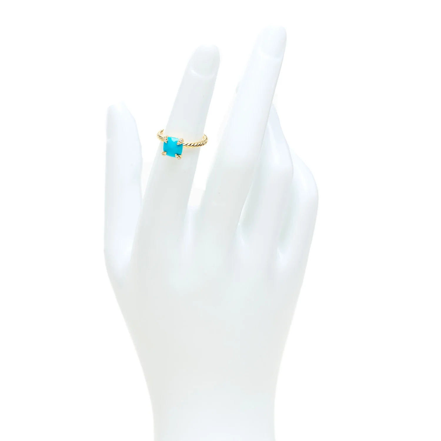 18K Yellow Gold Diamond Turquoise 7mm Chatelaine Ring 46 3.75 - Image 2