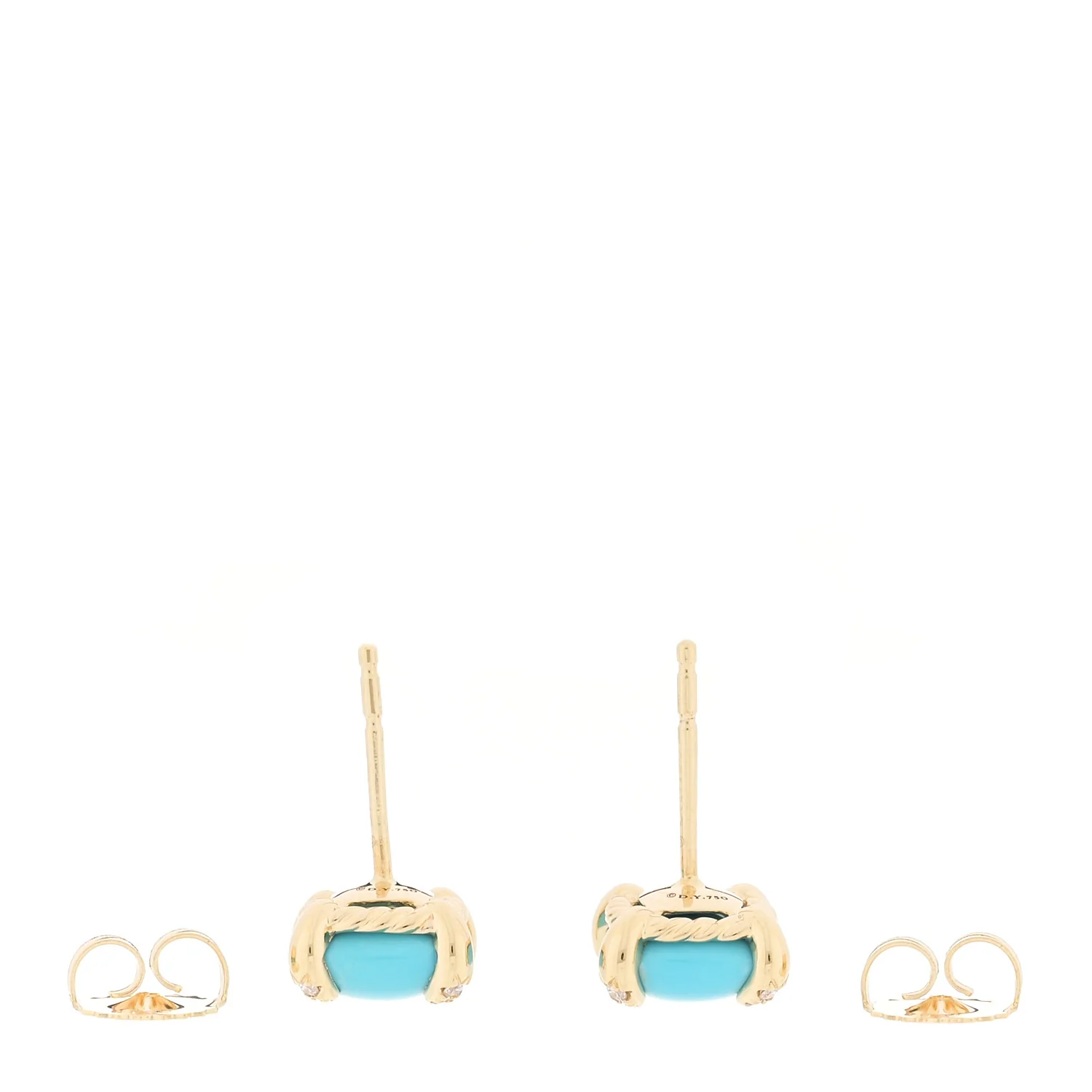 18K Yellow Gold Diamond Turquoise 8mm Chatelaine Earrings - Image 3