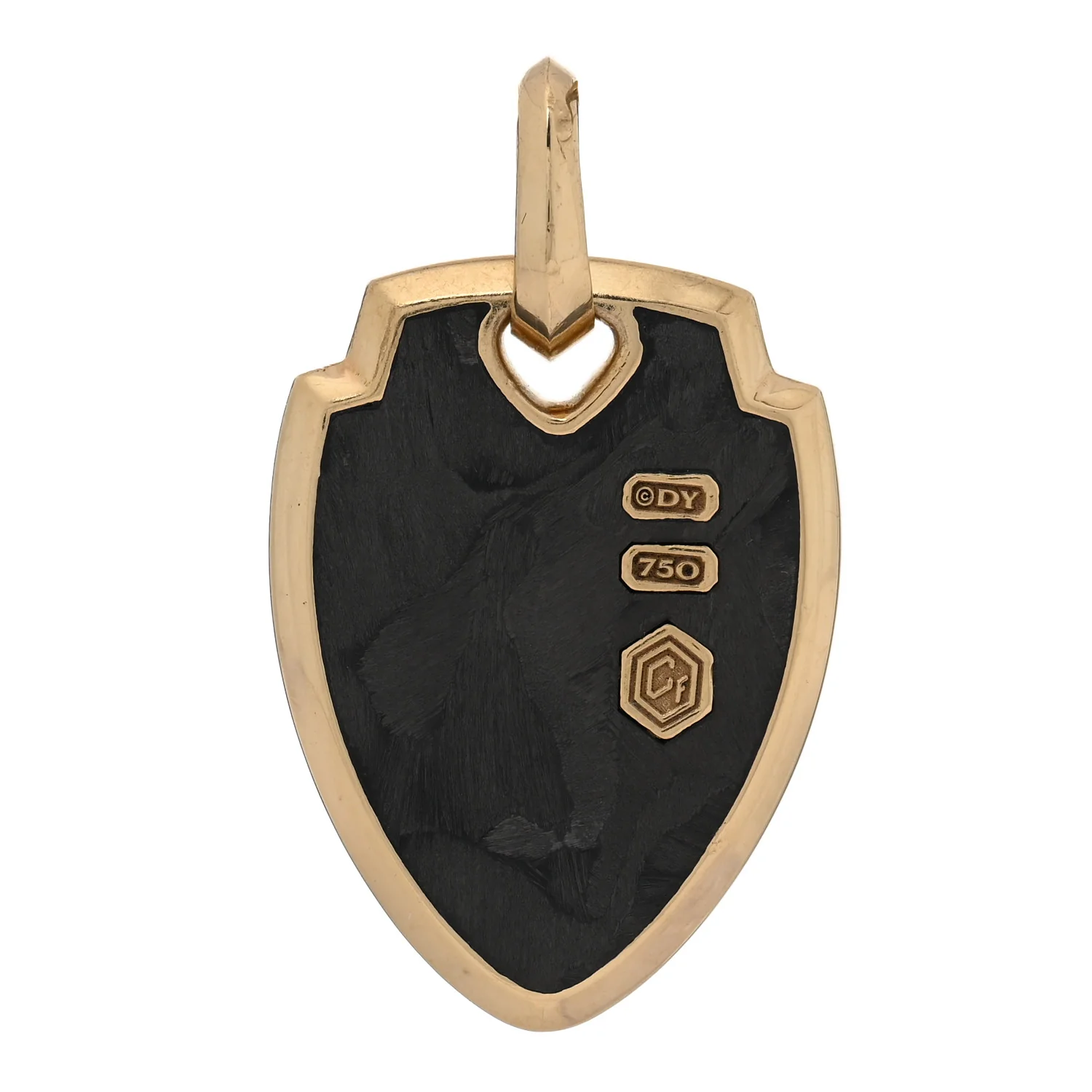 18K Yellow Gold Forged Carbon Waves Shield Pendant - Image 3