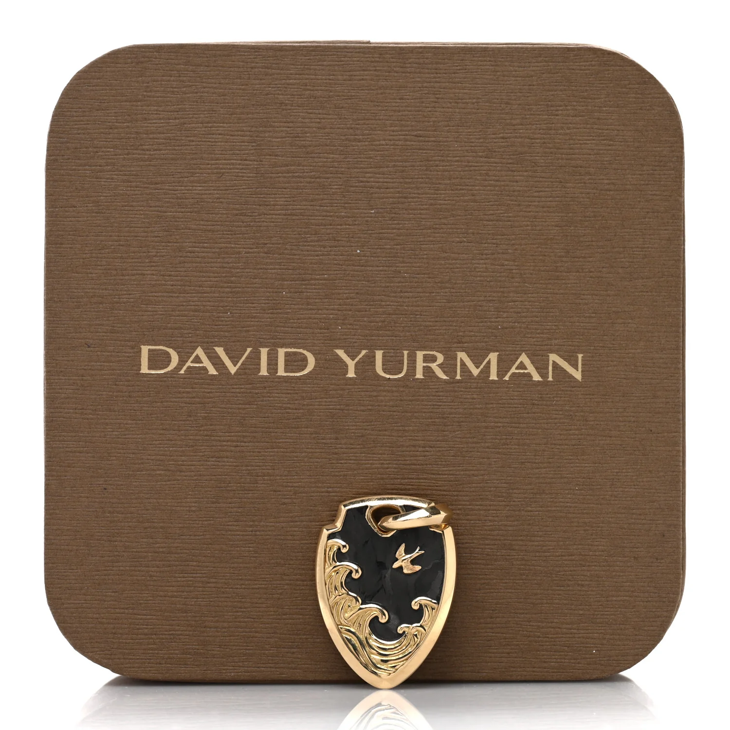 18K Yellow Gold Forged Carbon Waves Shield Pendant - Image 4