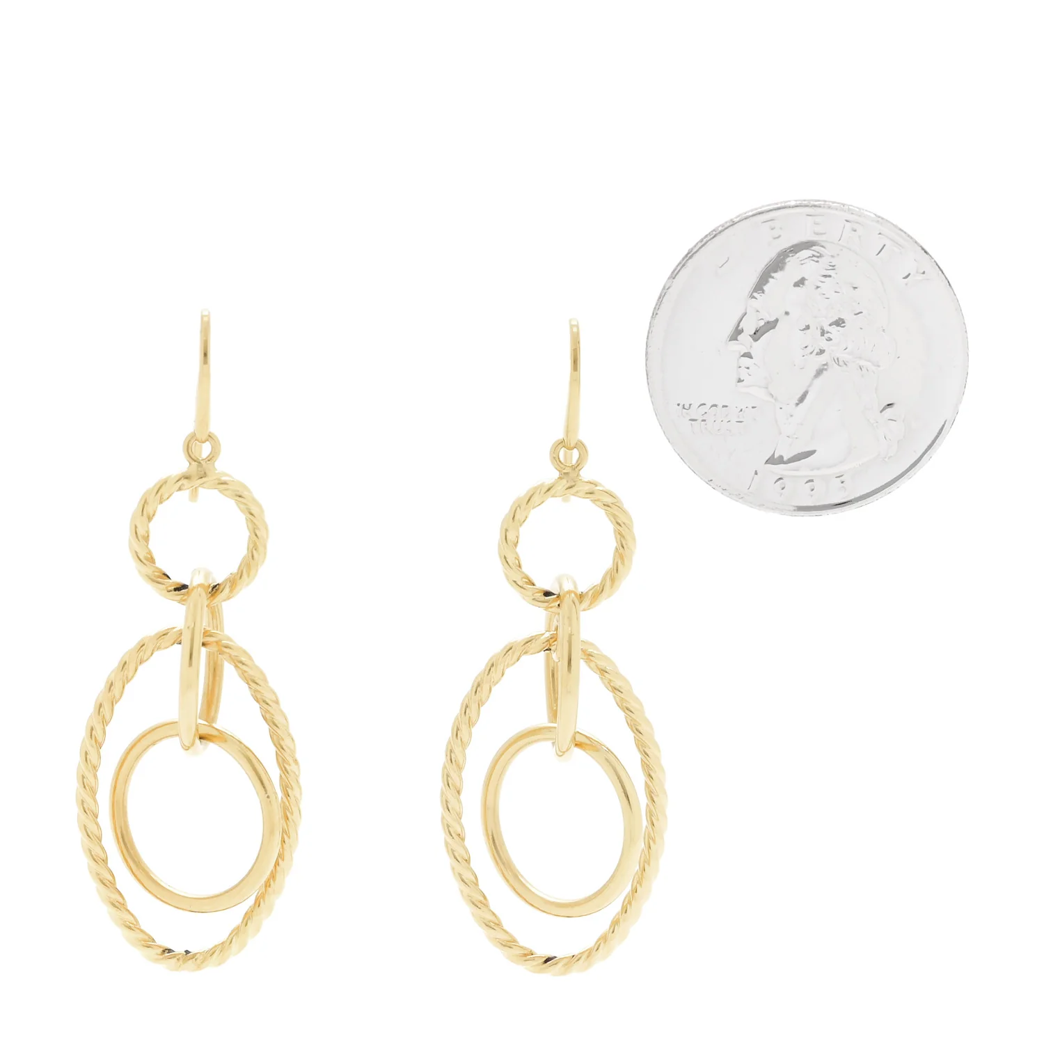 18K Yellow Gold Mobile Oval Drop Earrings - Image 2