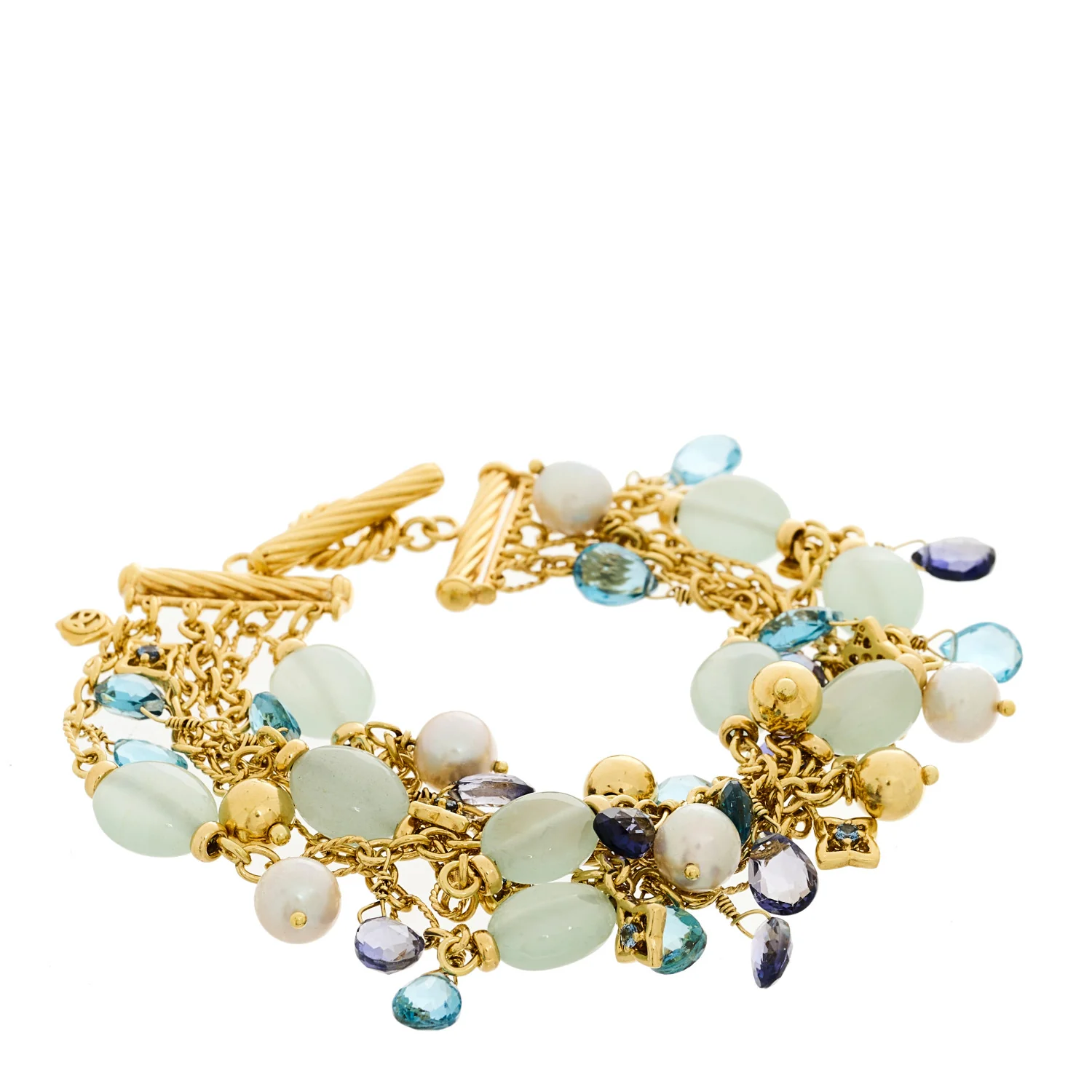 18K Yellow Gold Multi Gemstone 5 Strand Bracelet