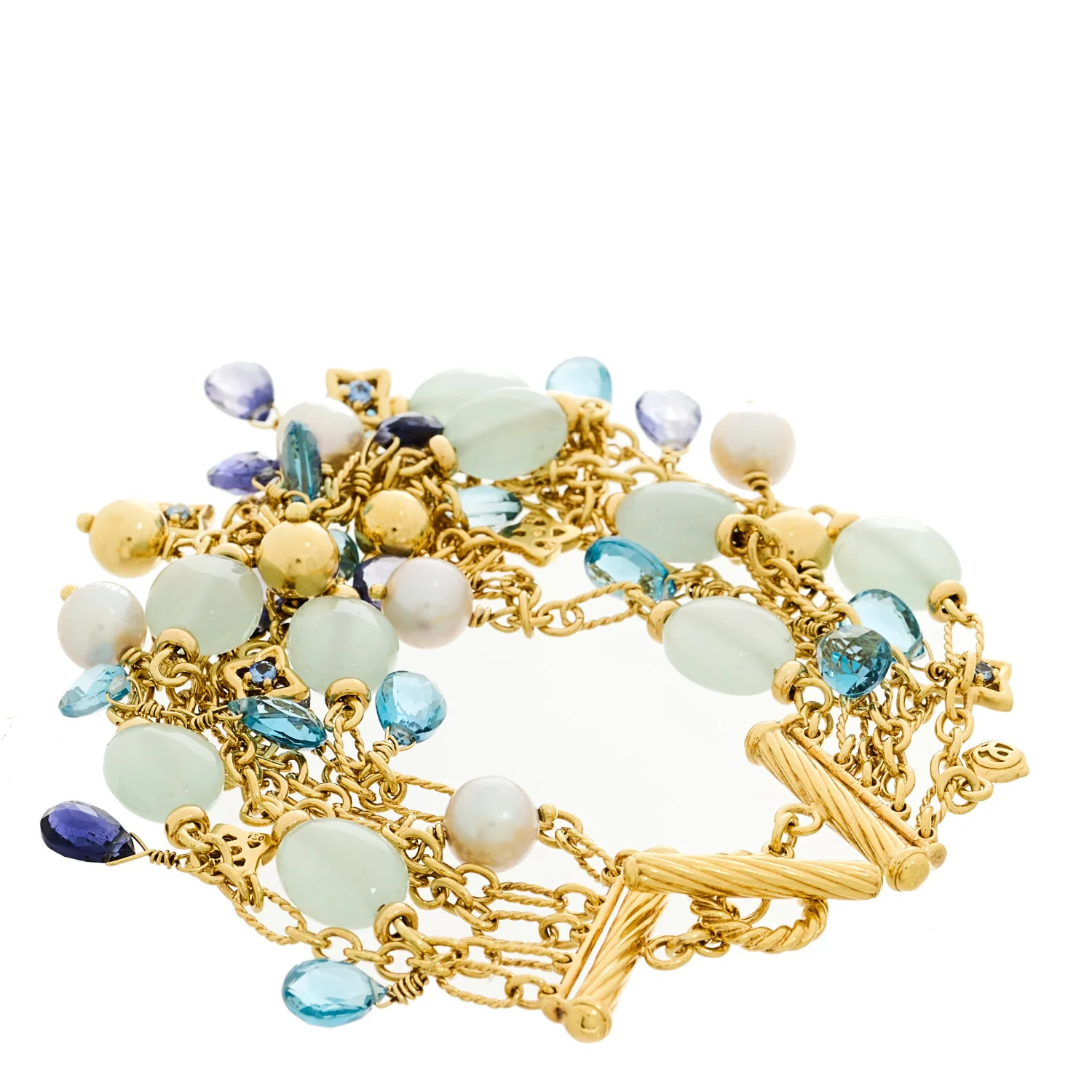 18K Yellow Gold Multi Gemstone 5 Strand Bracelet - Image 2