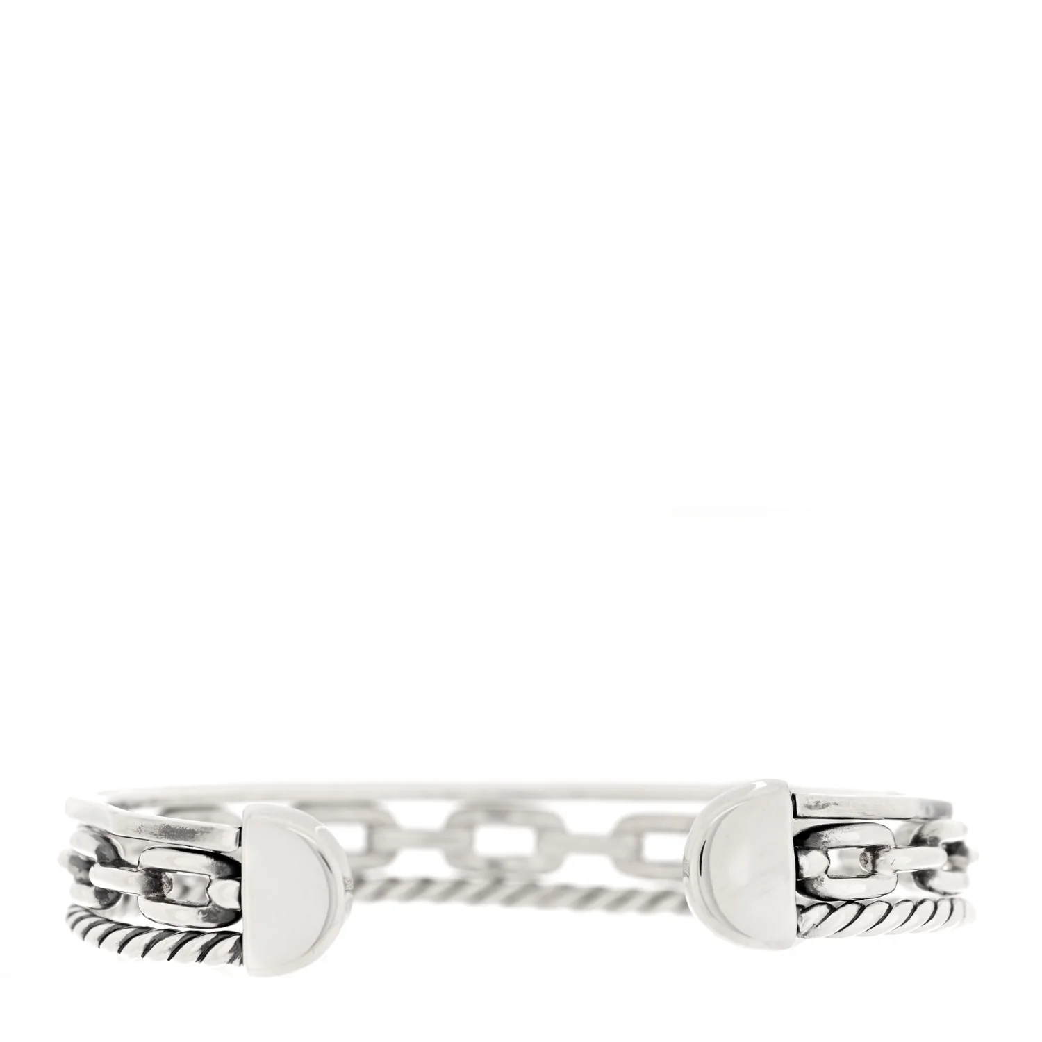 18K Yellow Gold Sterling Silver Diamond 3 Row Chain Link Stax Cuff Bracelet - Image 2