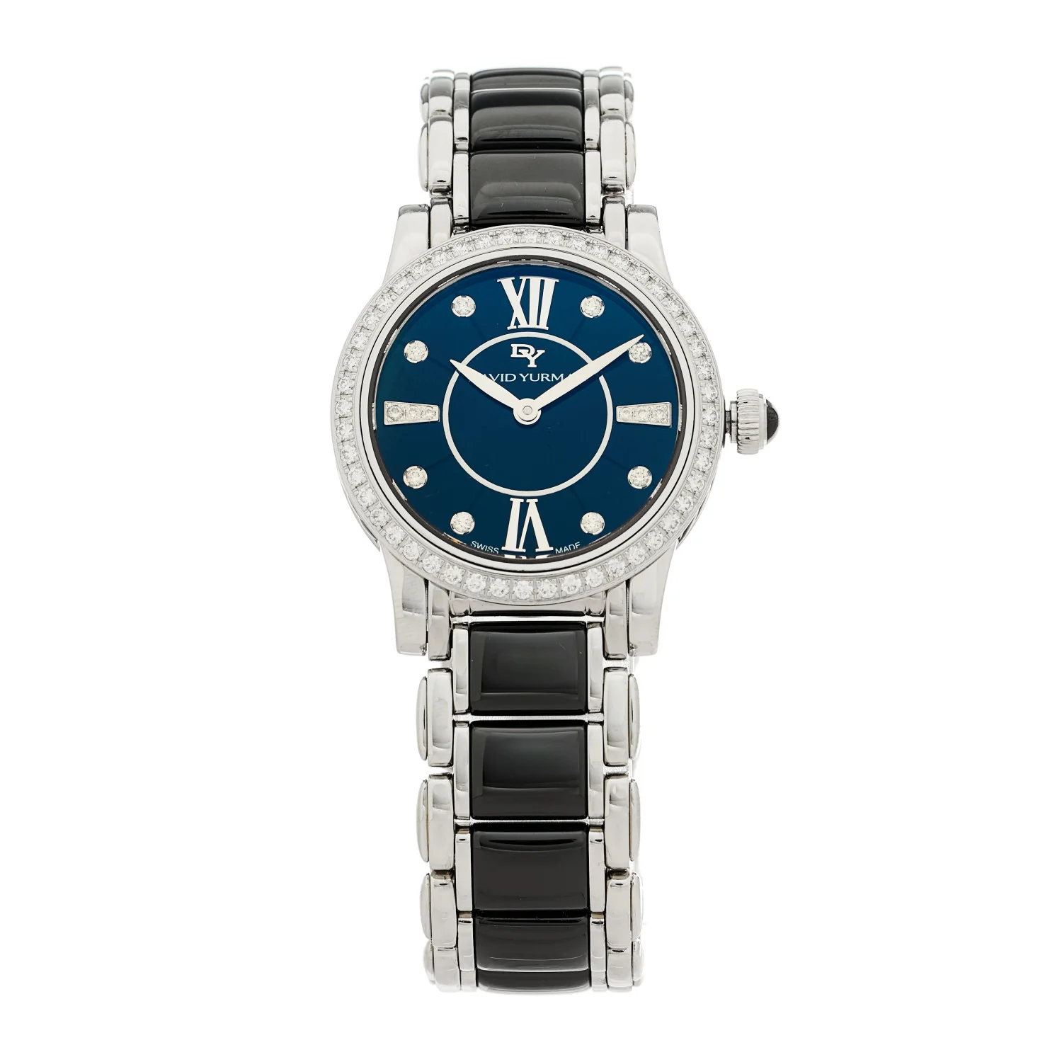 Stainless Steel Ceramic Diamond Bezel 30mm Classic Quartz Watch Black