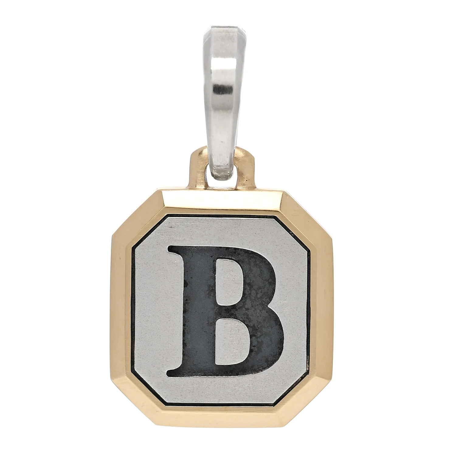 Sterling Silver 14K Yellow Gold 17mm Amulet Initial B Pendant