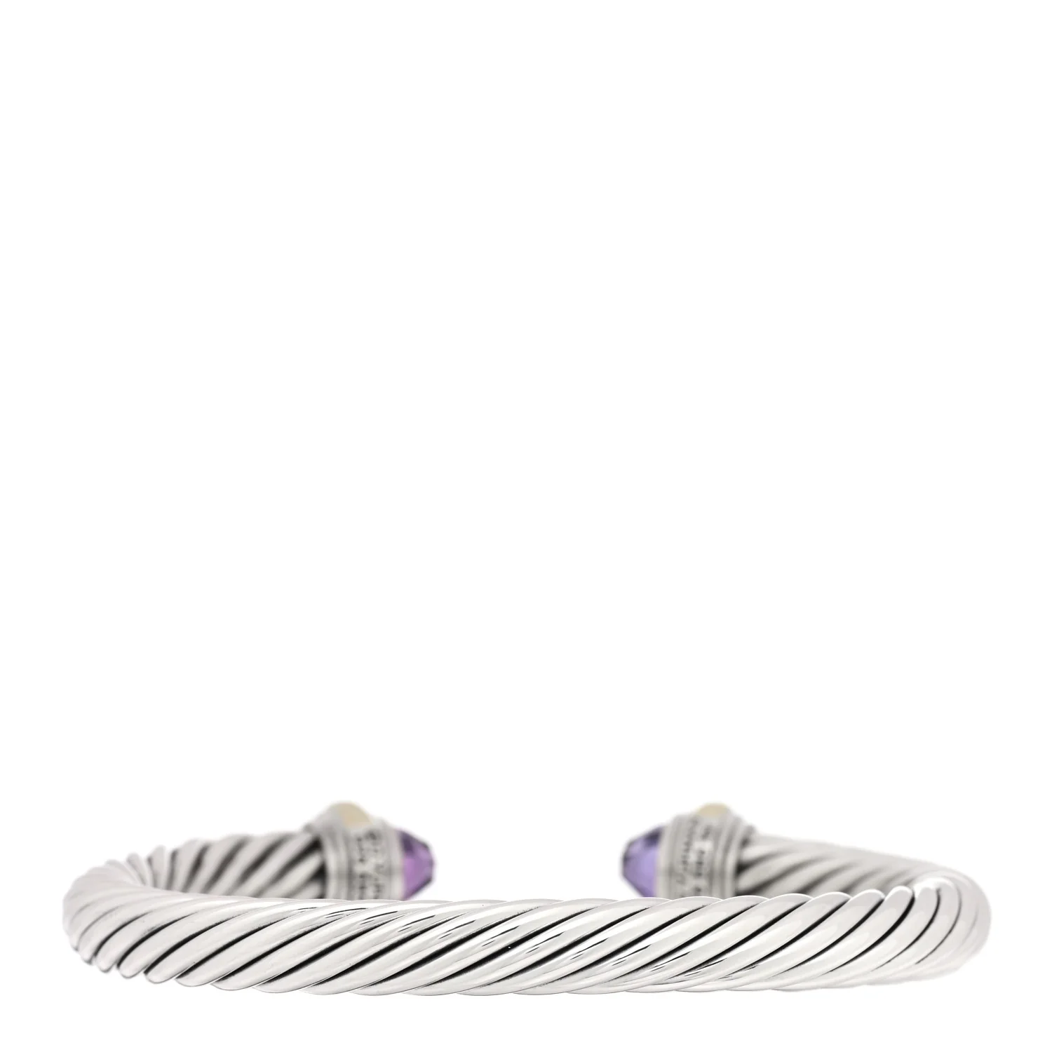 Sterling Silver 14K Yellow Gold Amethyst 7mm Cable Classics Bracelet - Image 2