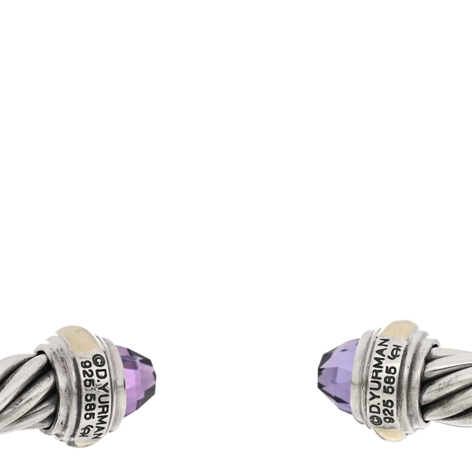 Sterling Silver 14K Yellow Gold Amethyst 7mm Cable Classics Bracelet - Image 3