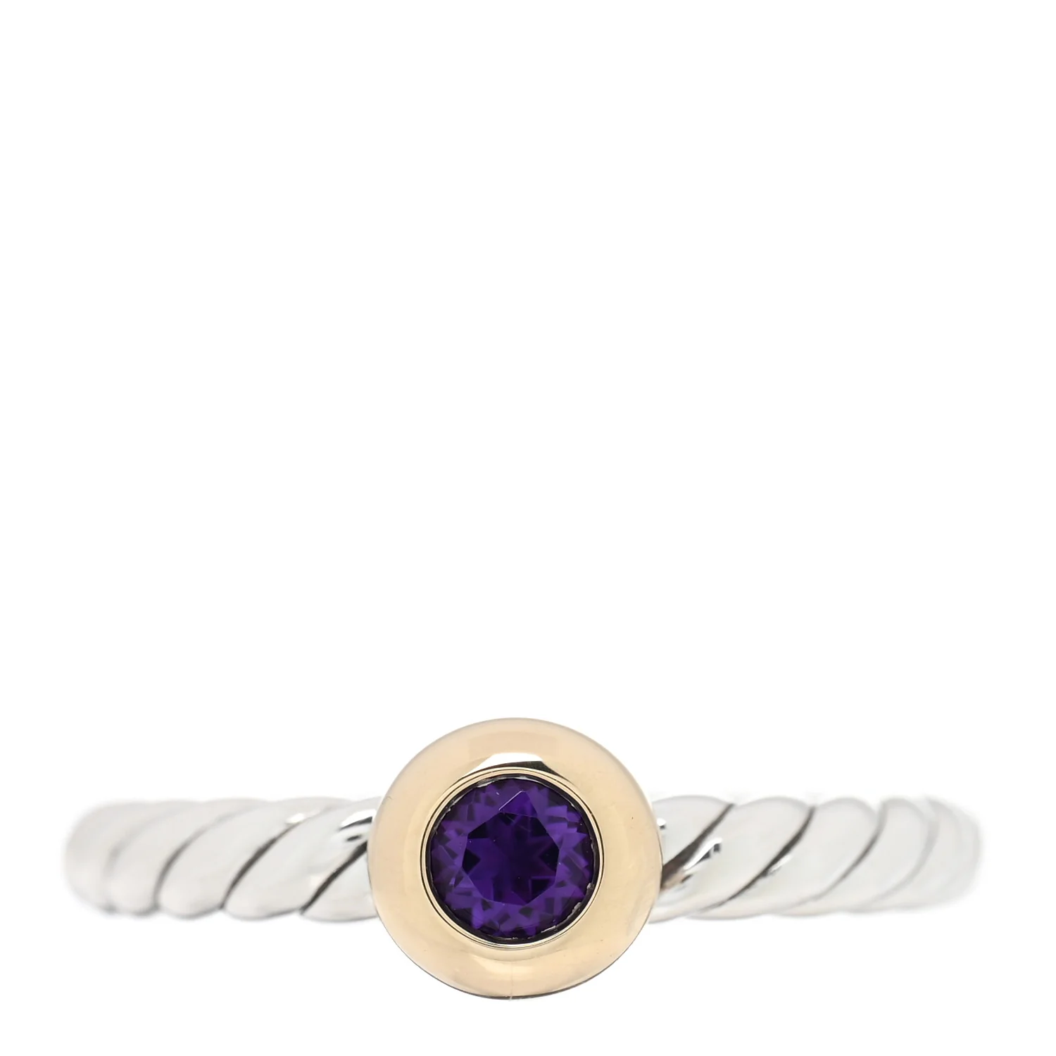 Sterling Silver 14K Yellow Gold Amethyst Petite Cable Ring 52 6