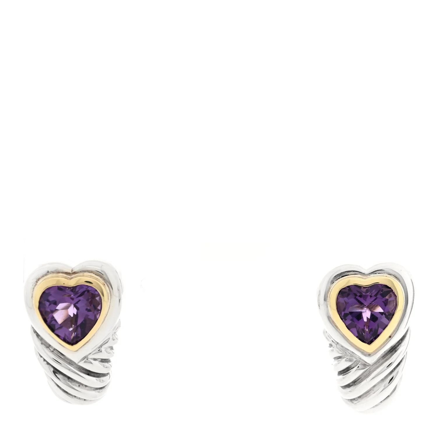 Sterling Silver 14K Yellow Gold Amethyst Shrimp Heart Earrings