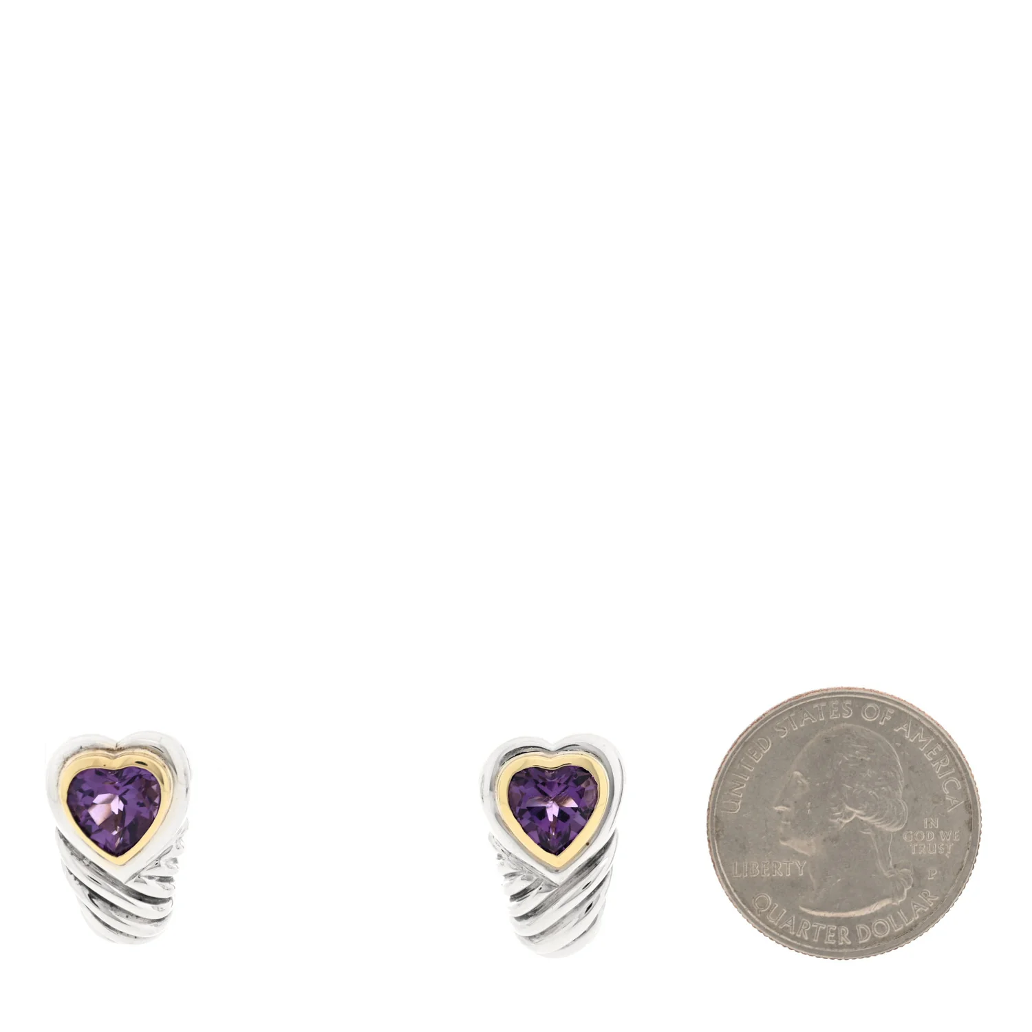 Sterling Silver 14K Yellow Gold Amethyst Shrimp Heart Earrings - Image 2