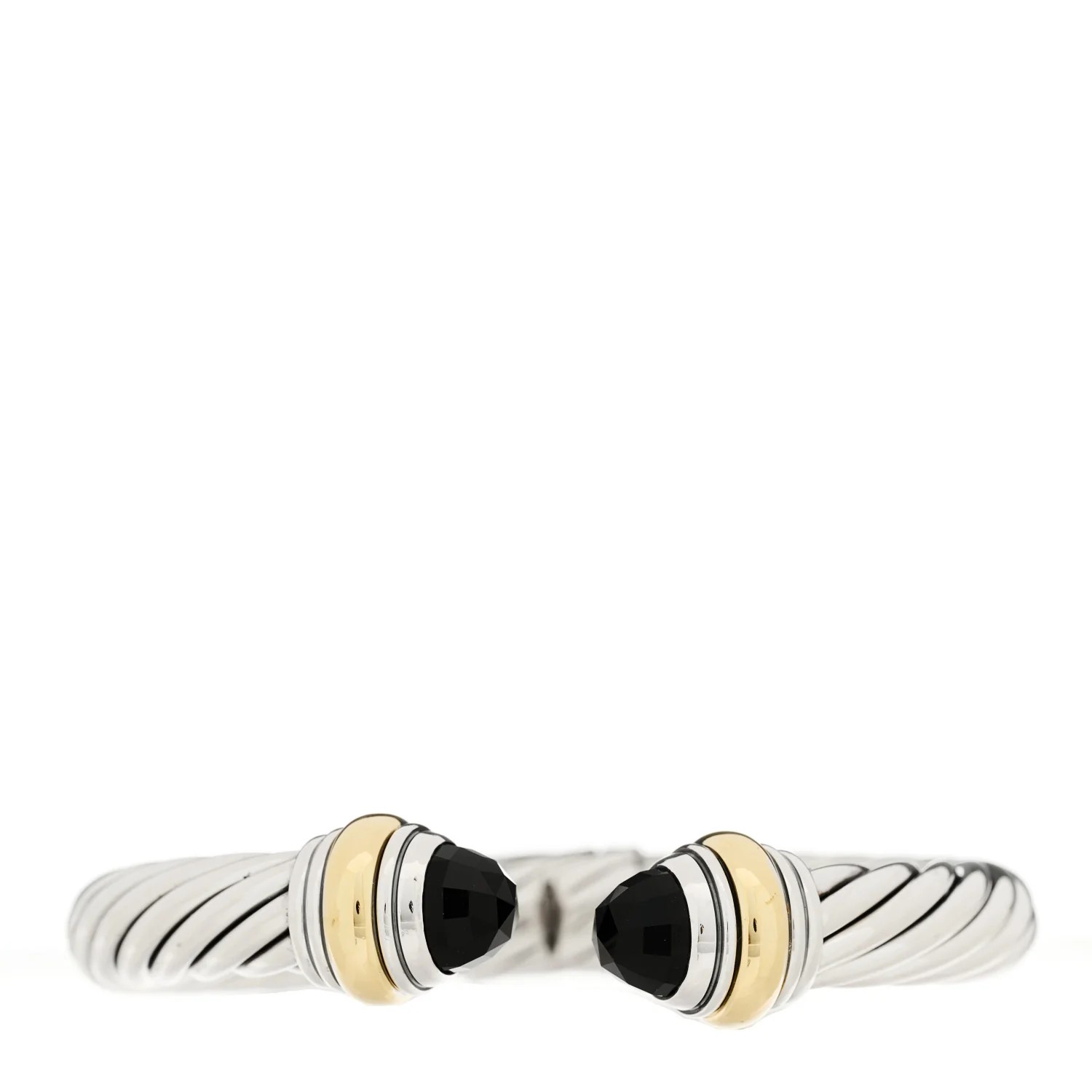 Sterling Silver 14K Yellow Gold Black Onyx 10mm Cable Classics Hinged Bracelet