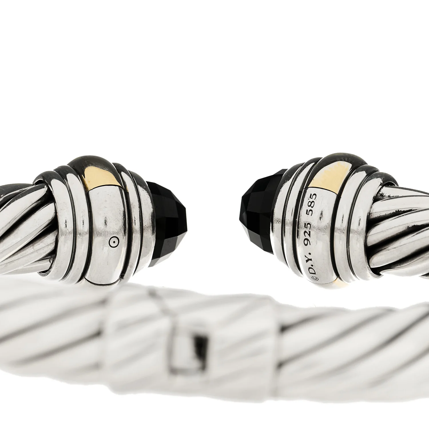 Sterling Silver 14K Yellow Gold Black Onyx 10mm Cable Classics Hinged Bracelet - Image 3
