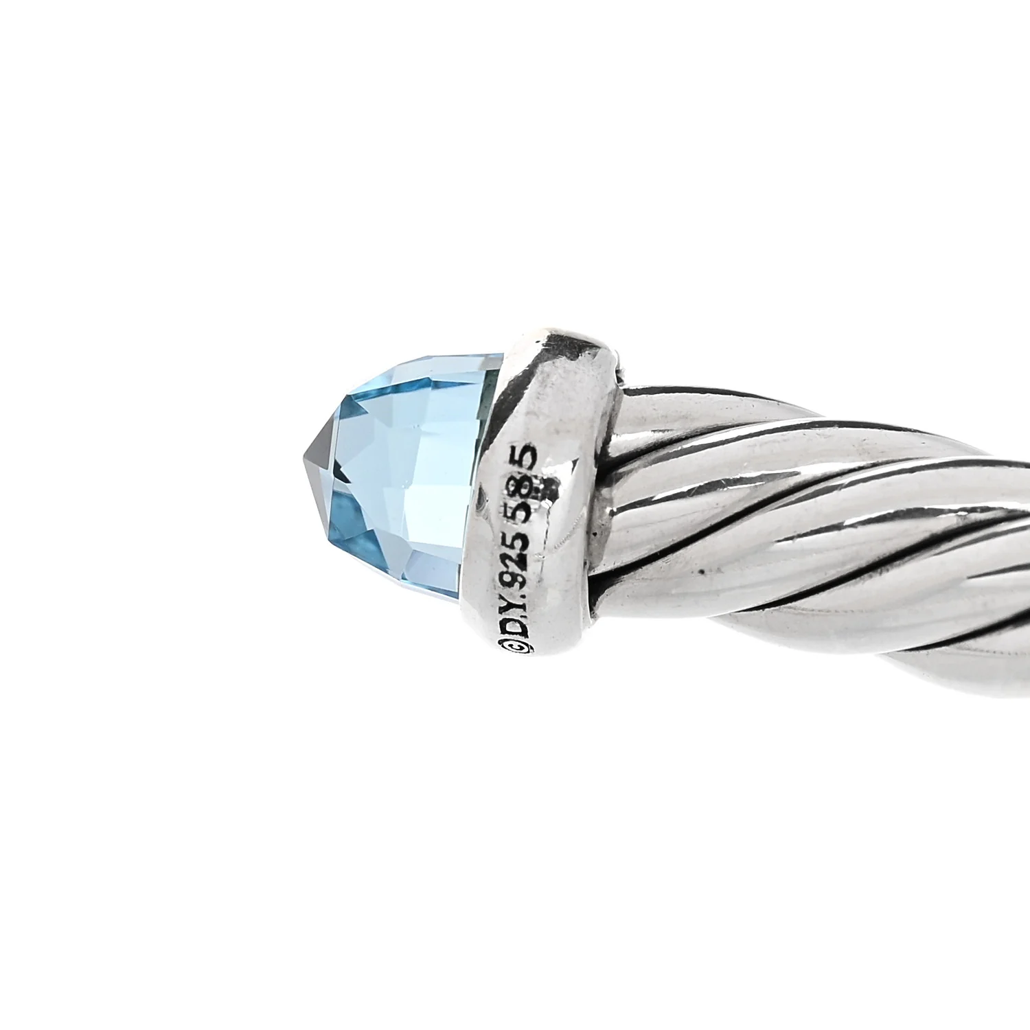 Sterling Silver 14K Yellow Gold Blue Topaz 4mm Cable Flex Bracelet - Image 3