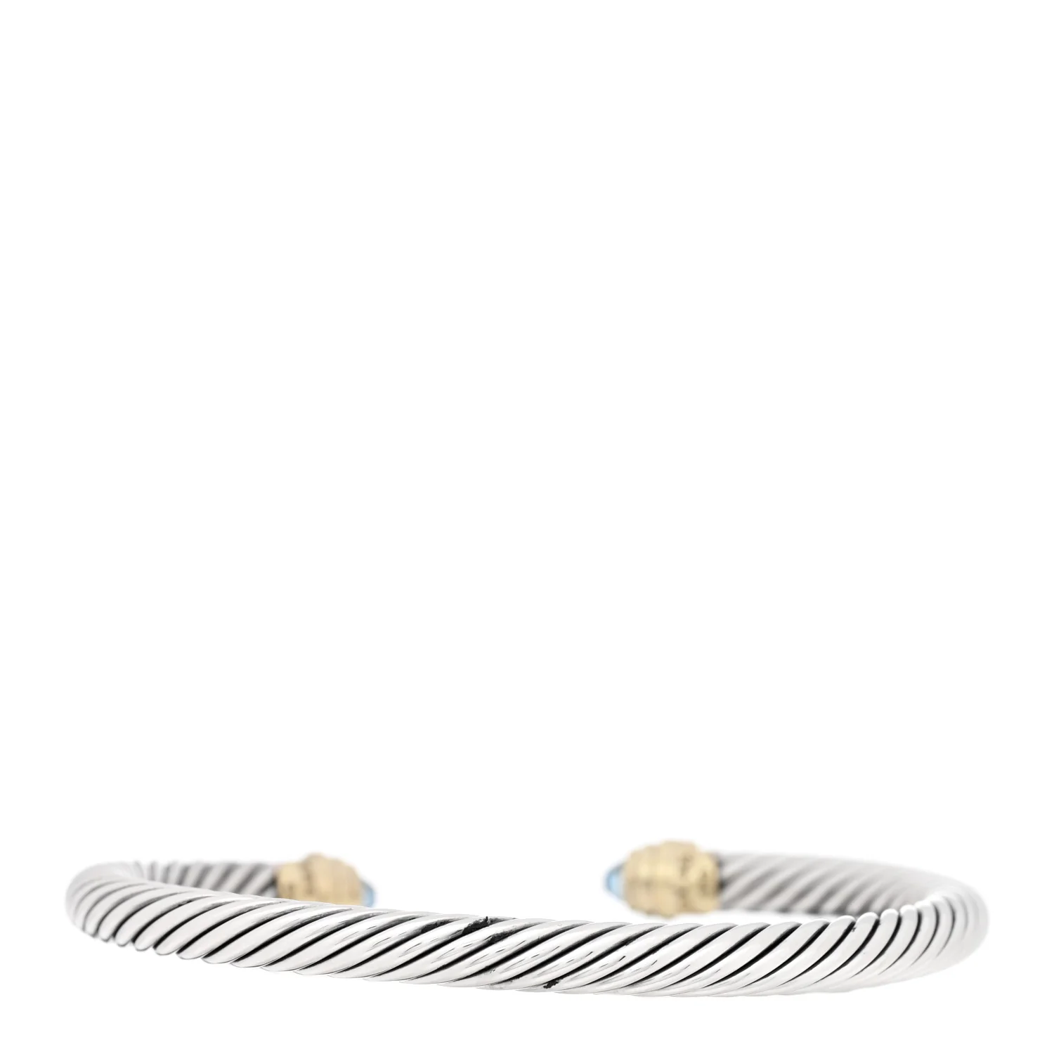 Sterling Silver 14K Yellow Gold Blue Topaz 5mm Cable Classics Petite Color Bracelet - Image 2