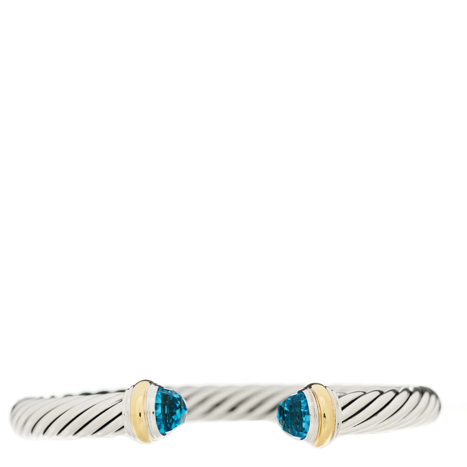 Sterling Silver 14K Yellow Gold Blue Topaz 7mm Cable Classics Bracelet