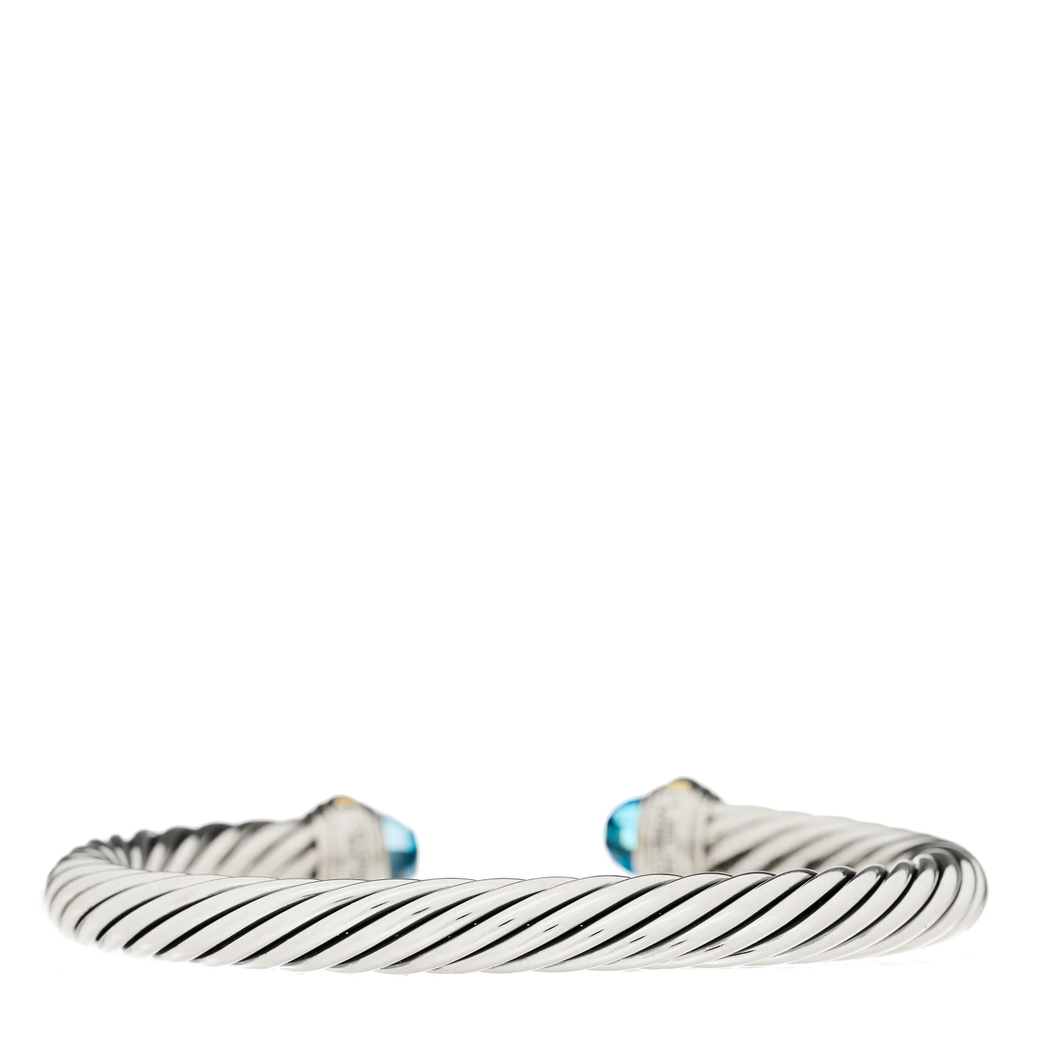 Sterling Silver 14K Yellow Gold Blue Topaz 7mm Cable Classics Bracelet - Image 2