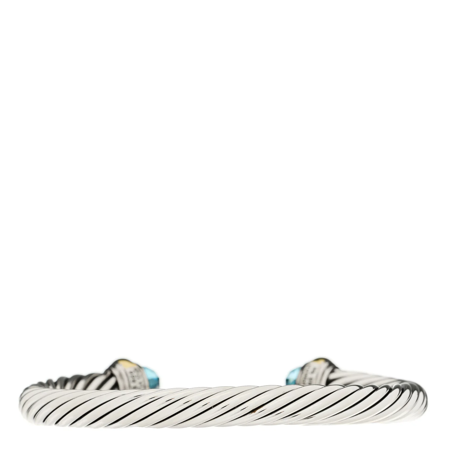 Sterling Silver 14K Yellow Gold Blue Topaz 7mm Cable Classics Bracelet - Image 2
