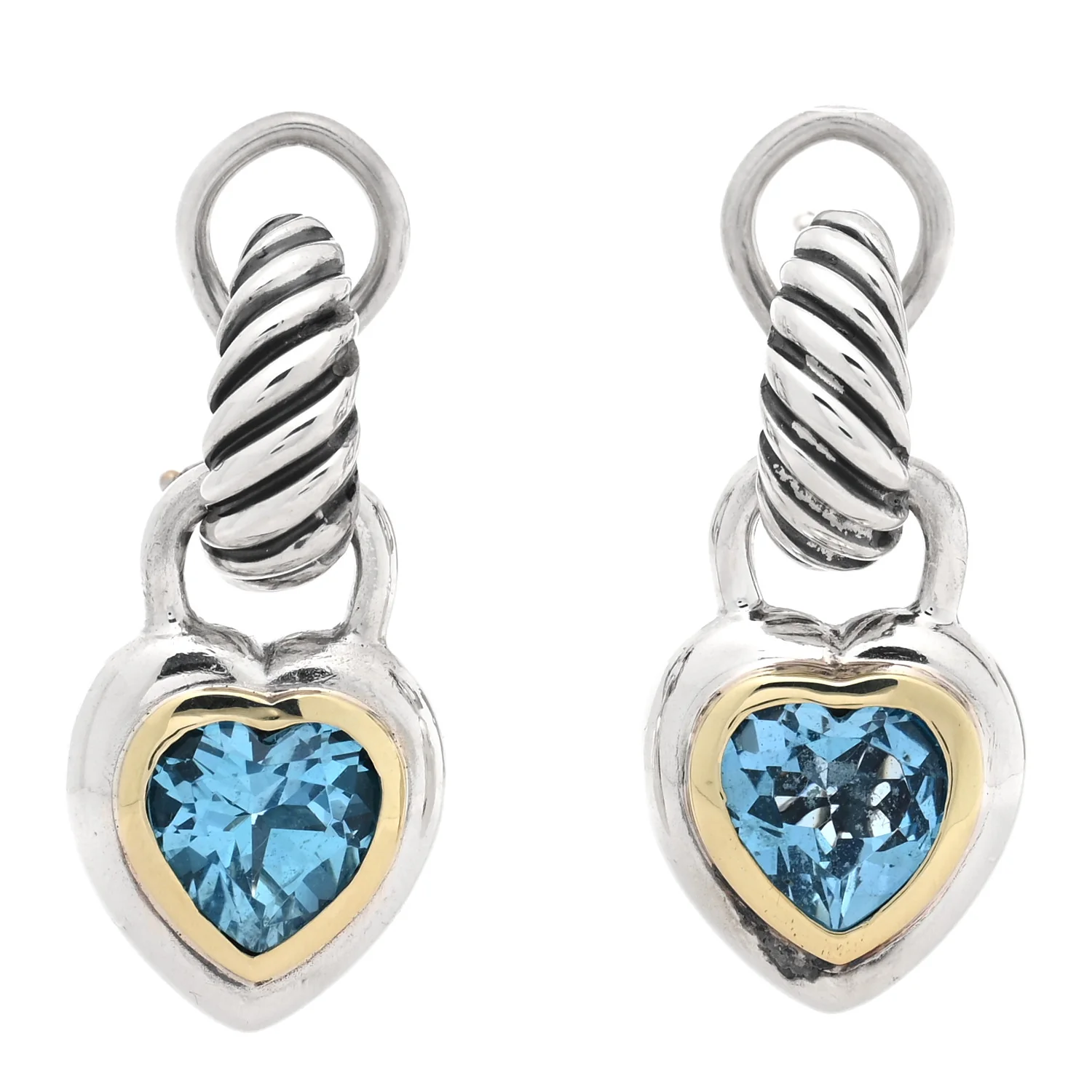 Sterling Silver 14K Yellow Gold Blue Topaz Heart Earrings
