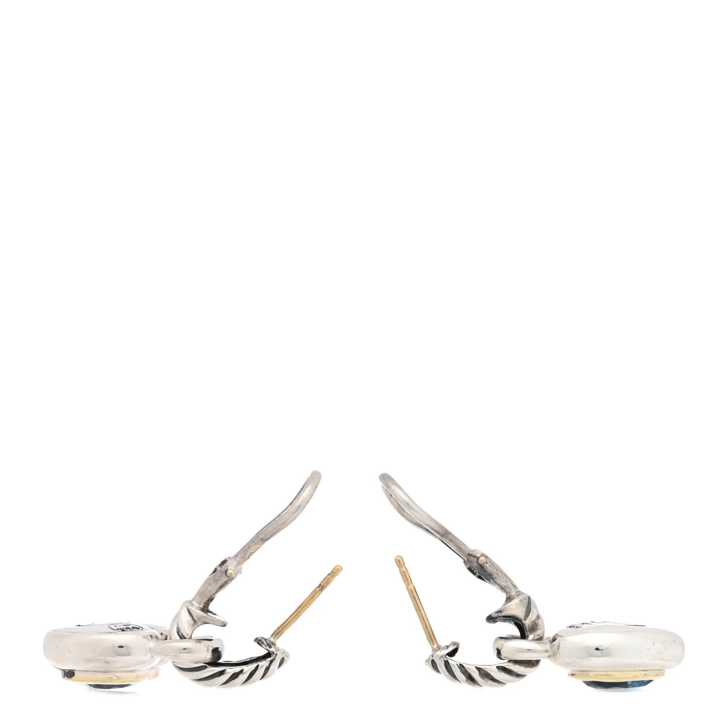 Sterling Silver 14K Yellow Gold Blue Topaz Heart Earrings - Image 3