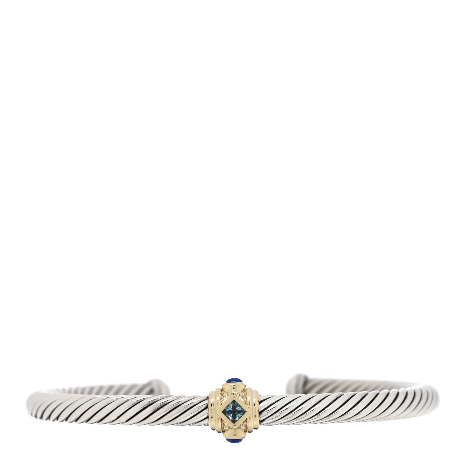 Sterling Silver 14K Yellow Gold Blue Topaz Lapis Lazuli 5mm Cable Renaissance Station Bracelet