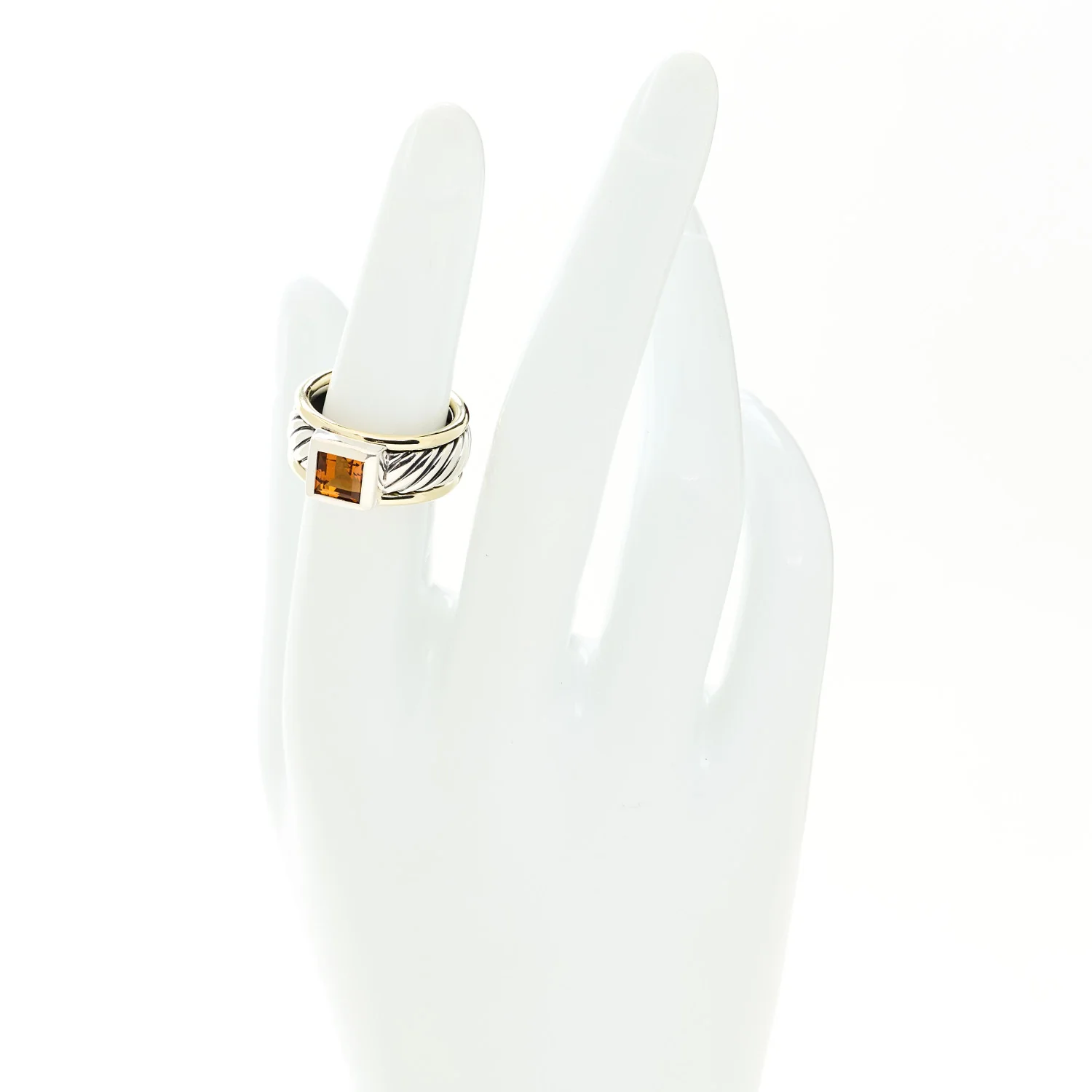 Sterling Silver 14K Yellow Gold Citrine 9mm Cable Band Ring 53 6.25 - Image 2