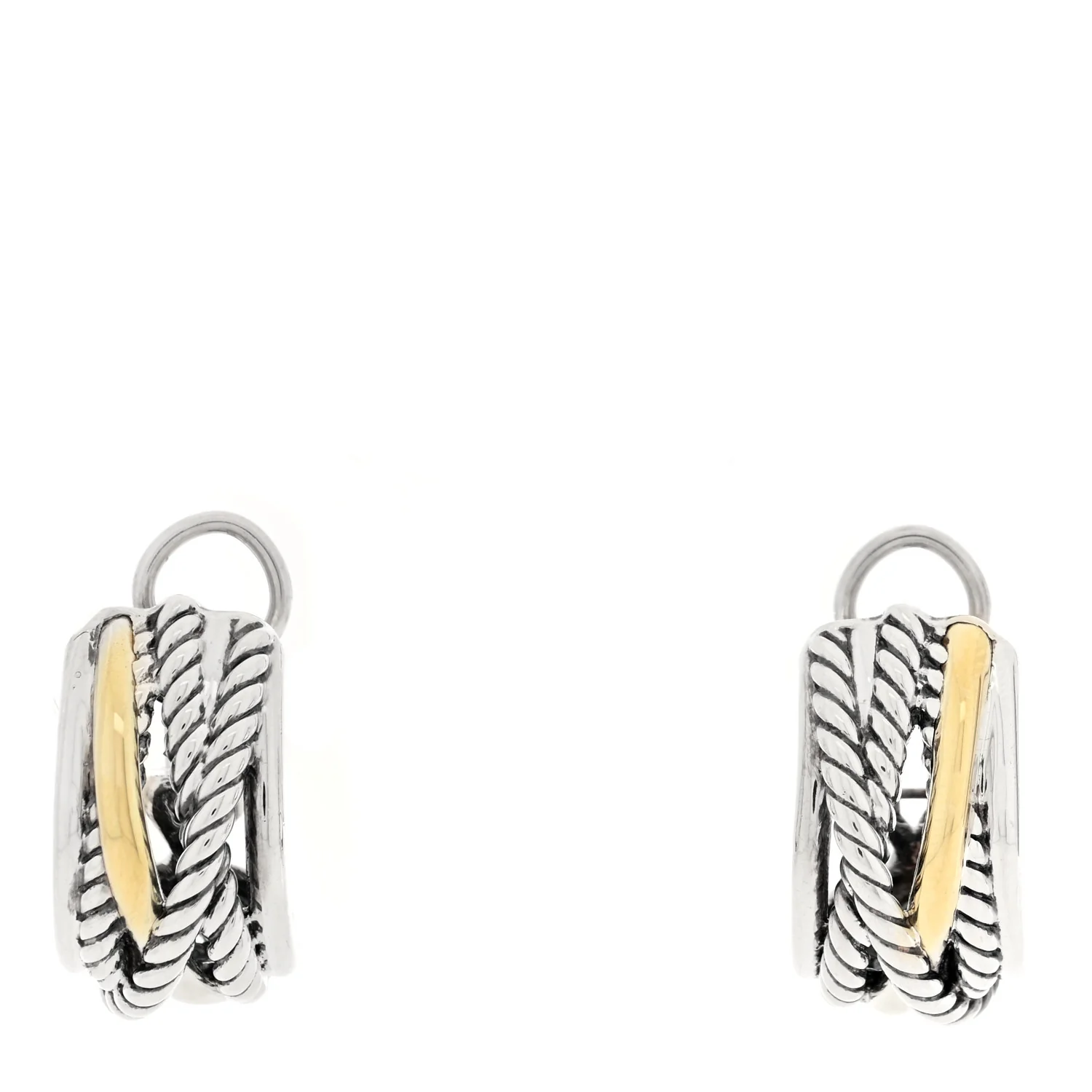 Sterling Silver 14K Yellow Gold Crossover Cable Hoop Earrings