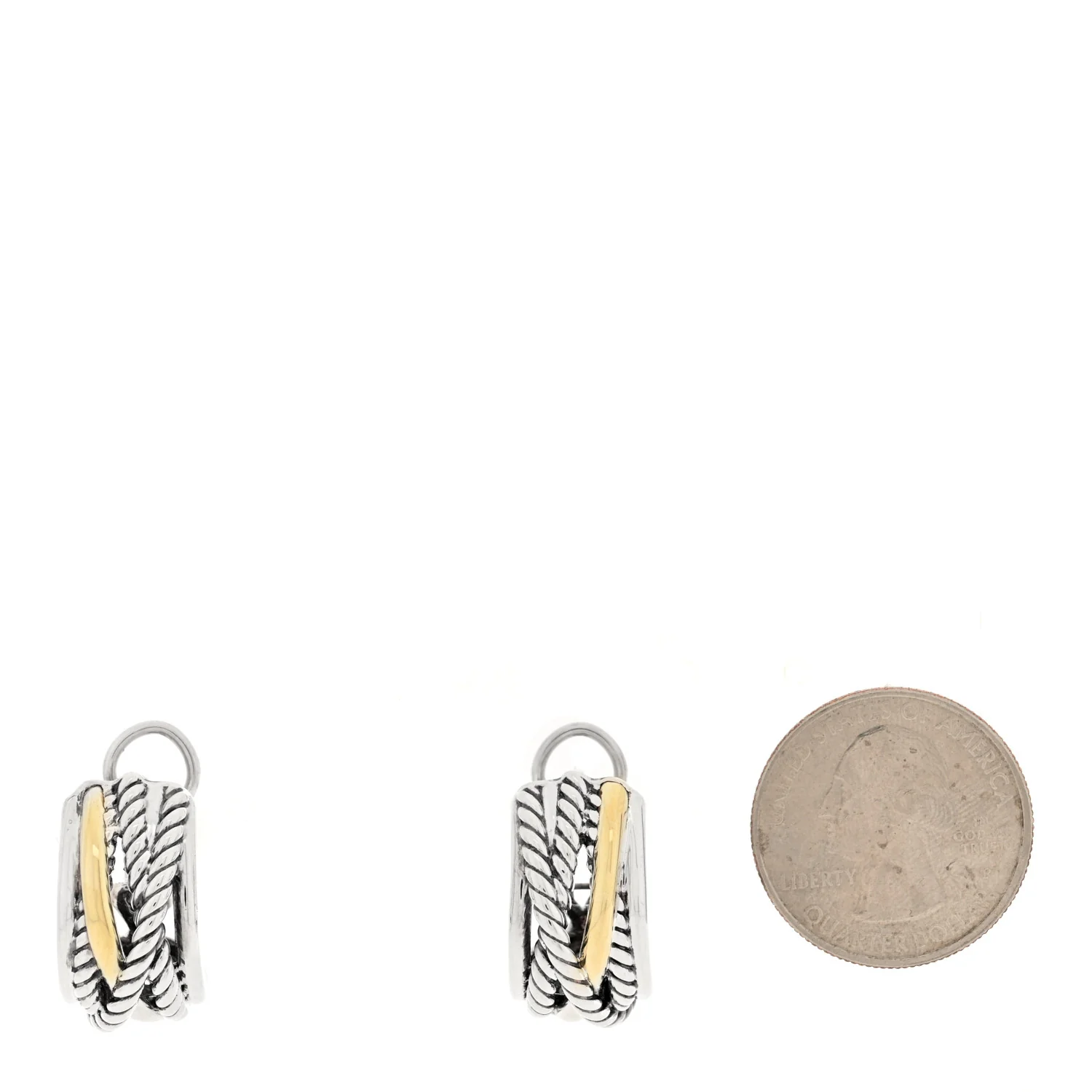 Sterling Silver 14K Yellow Gold Crossover Cable Hoop Earrings - Image 2