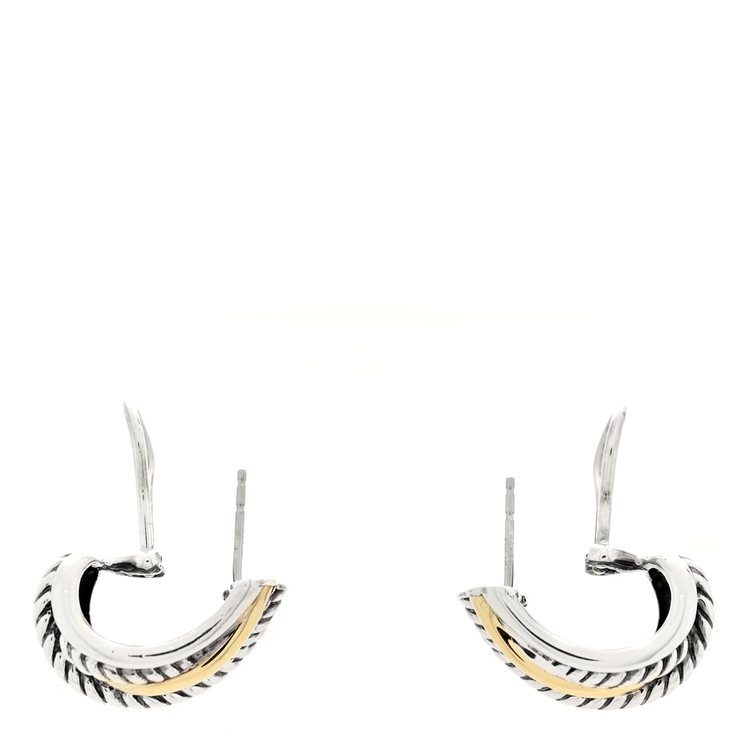 Sterling Silver 14K Yellow Gold Crossover Cable Hoop Earrings - Image 3