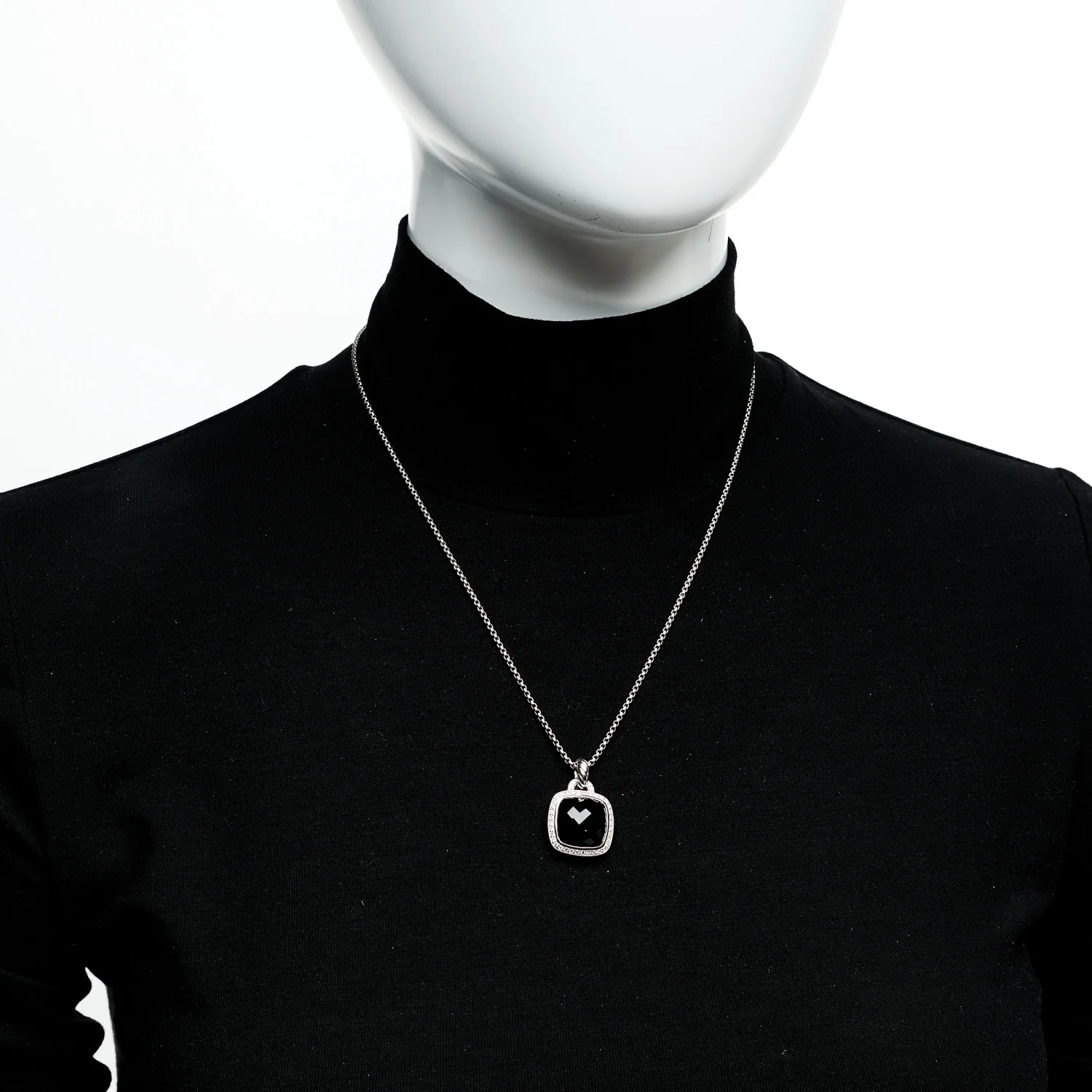 Sterling Silver 14K Yellow Gold Diamond Black Onyx 14mm Albion Pendant Necklace - Image 2