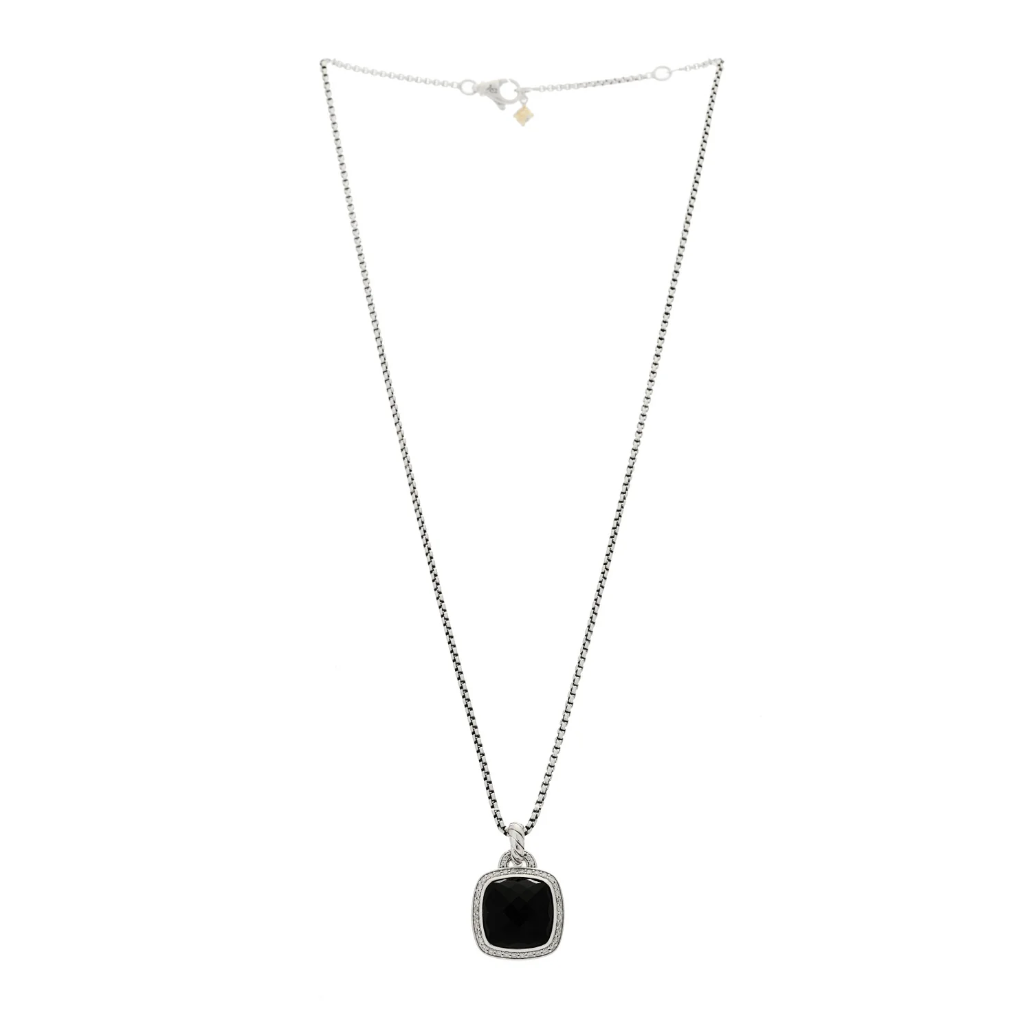 Sterling Silver 14K Yellow Gold Diamond Black Onyx 14mm Albion Pendant Necklace - Image 3