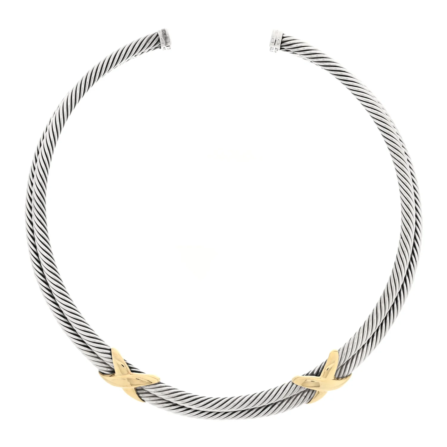 Sterling Silver 14K Yellow Gold Double X Station Collar Necklace