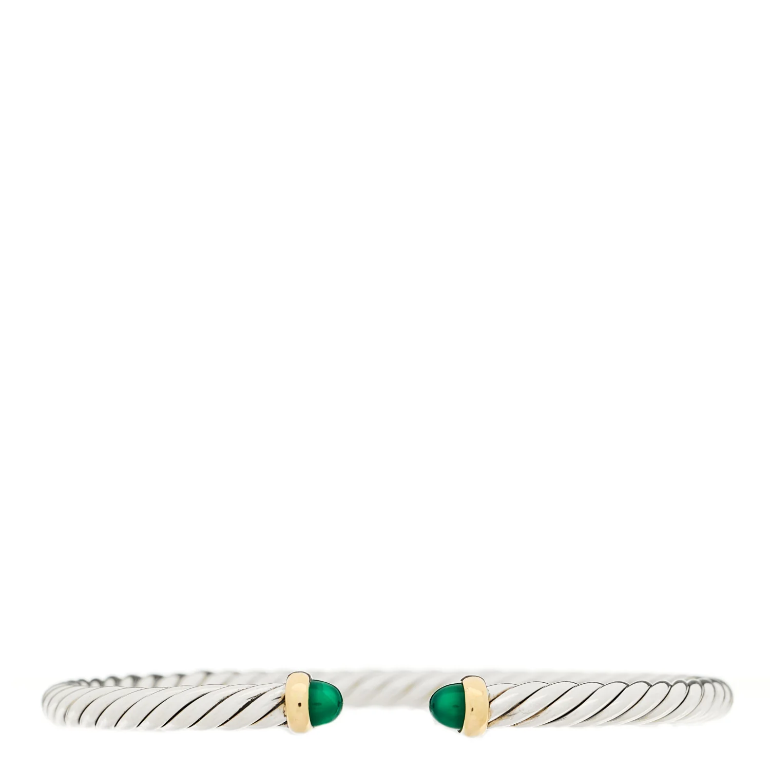 Sterling Silver 14K Yellow Gold Green Onyx 4mm Cable Flex Bracelet