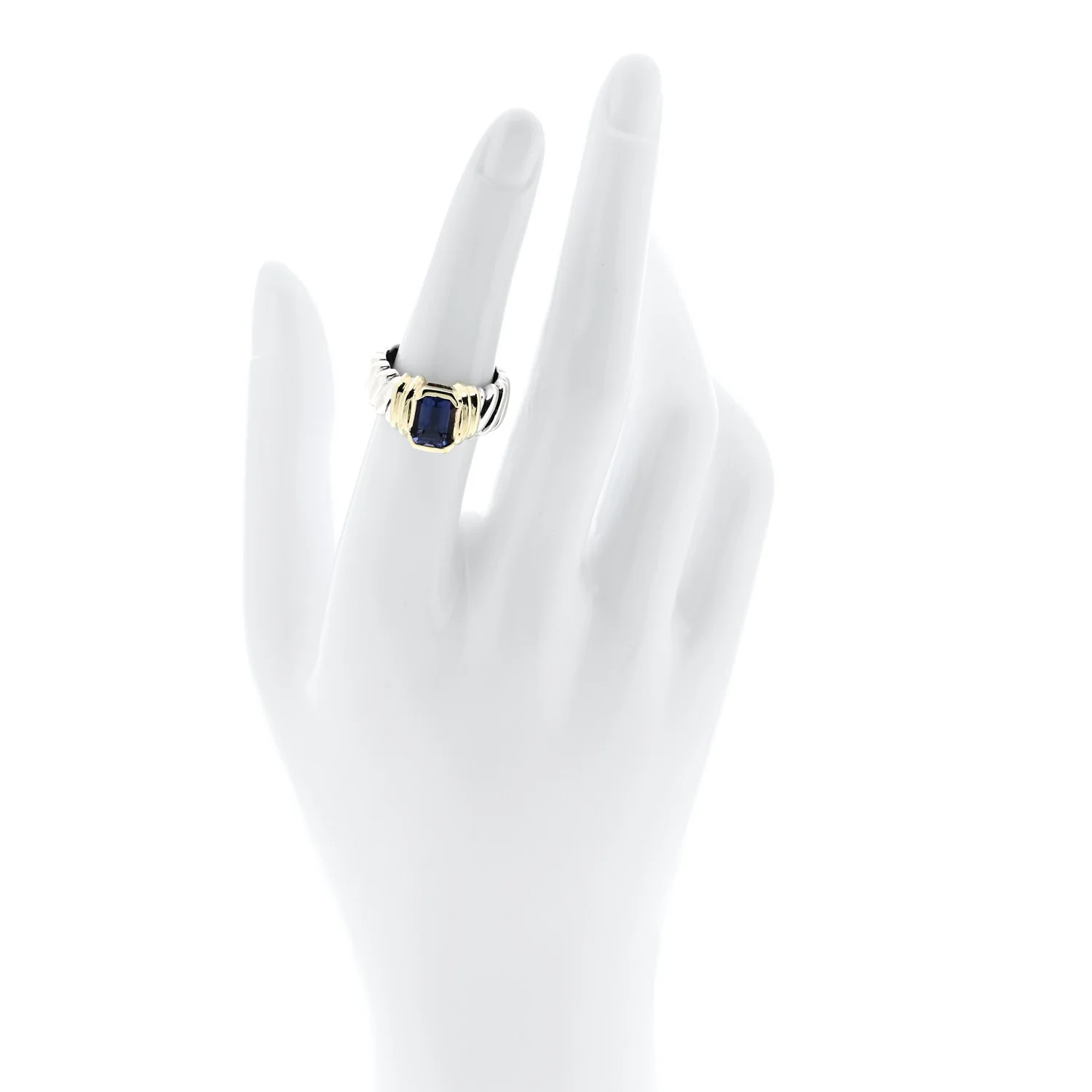 Sterling Silver 14K Yellow Gold Iolite Ring 53 6.25 - Image 2